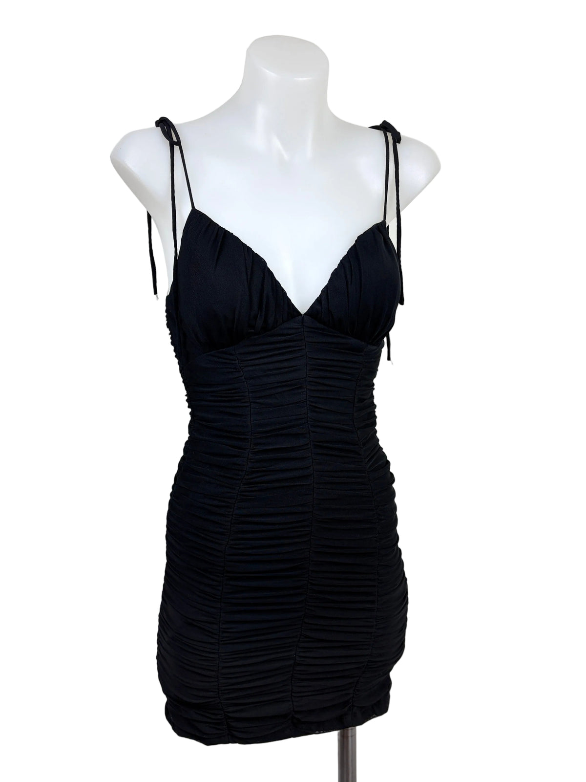 Ruby Sees Ruched Tie Shoulder Mini Dress in black, size 10 – preloved at Second Signature