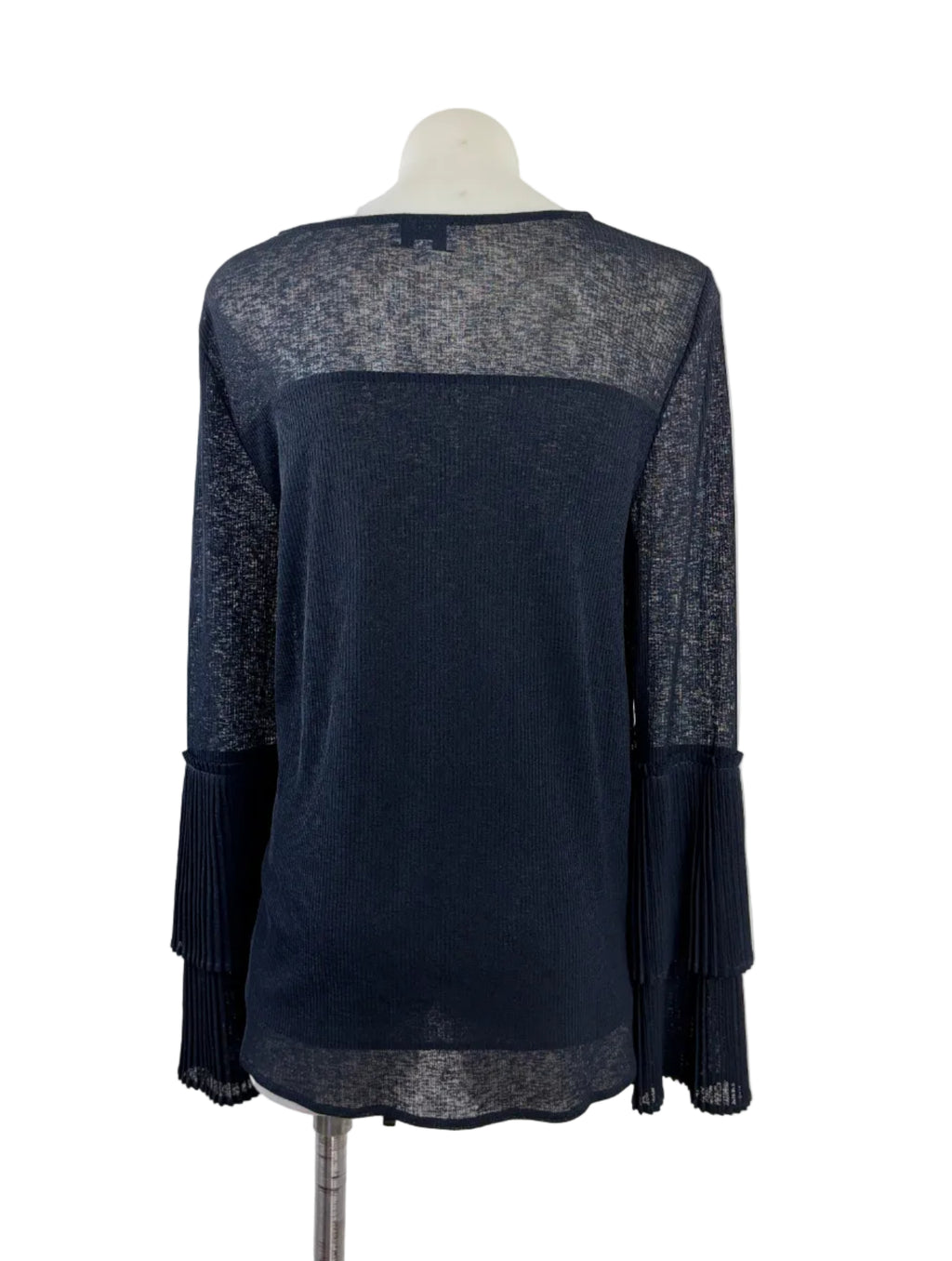 Witchery Pleated Sheer-Yoke Blouse in navy – view 4 of 6