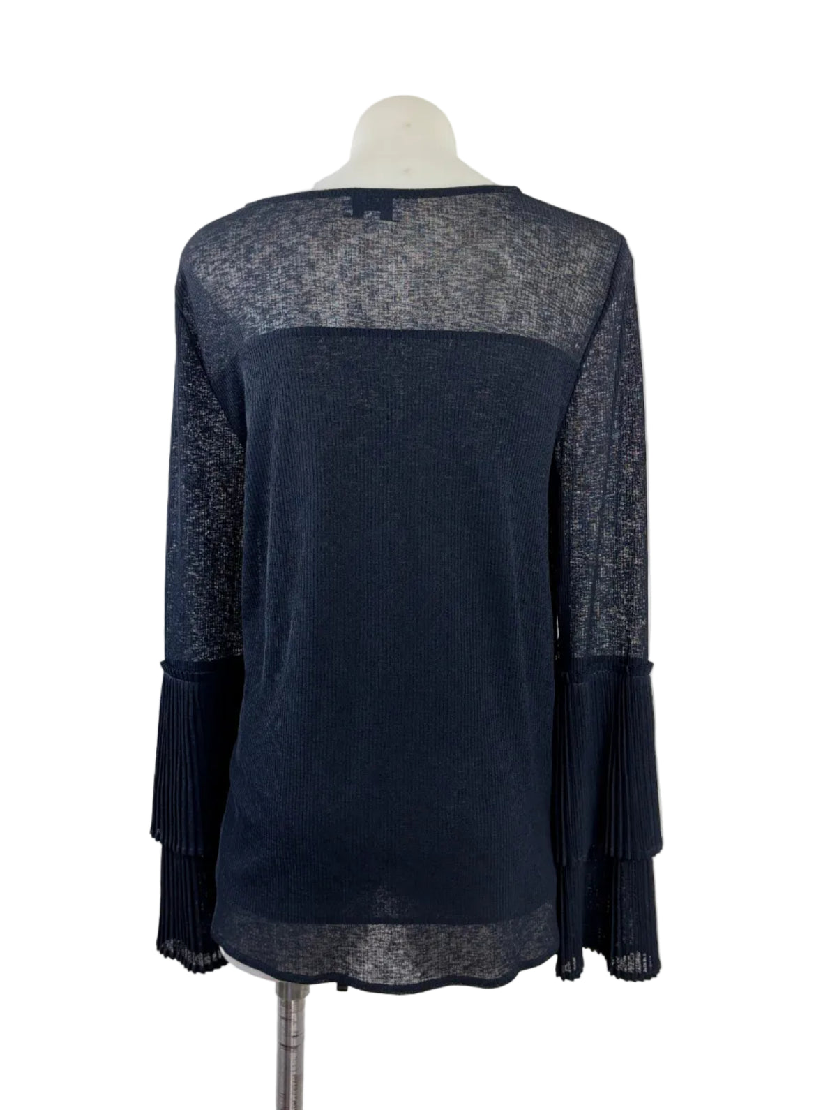 Witchery Pleated Sheer-Yoke Blouse in navy – view 4 of 6