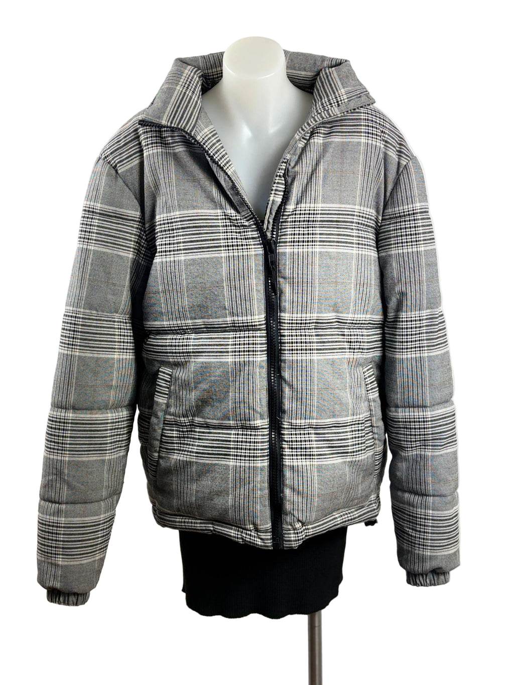 Cotton On | Oversized Check Puffer Jacket | Grey Multi | Size S