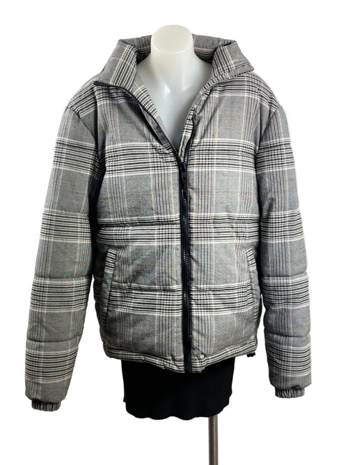 Cotton On | Oversized Check Puffer Jacket | Grey Multi | Size S