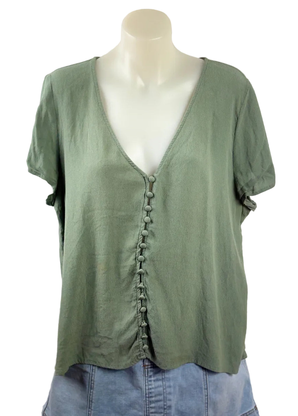 Sportsgirl Sage Green Button-Front Top - Size 14