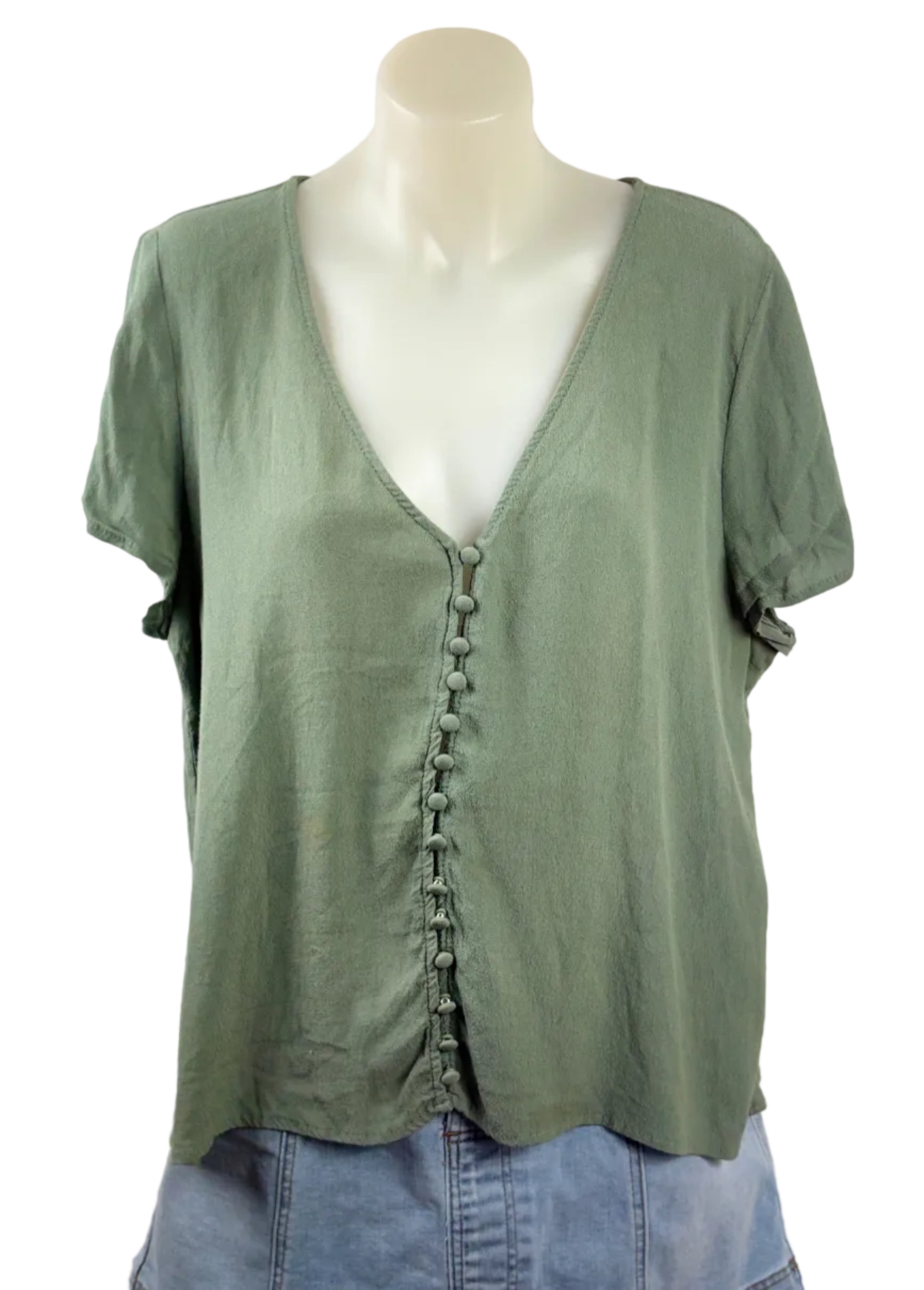 Sportsgirl Sage Green Button-Front Top - Size 14