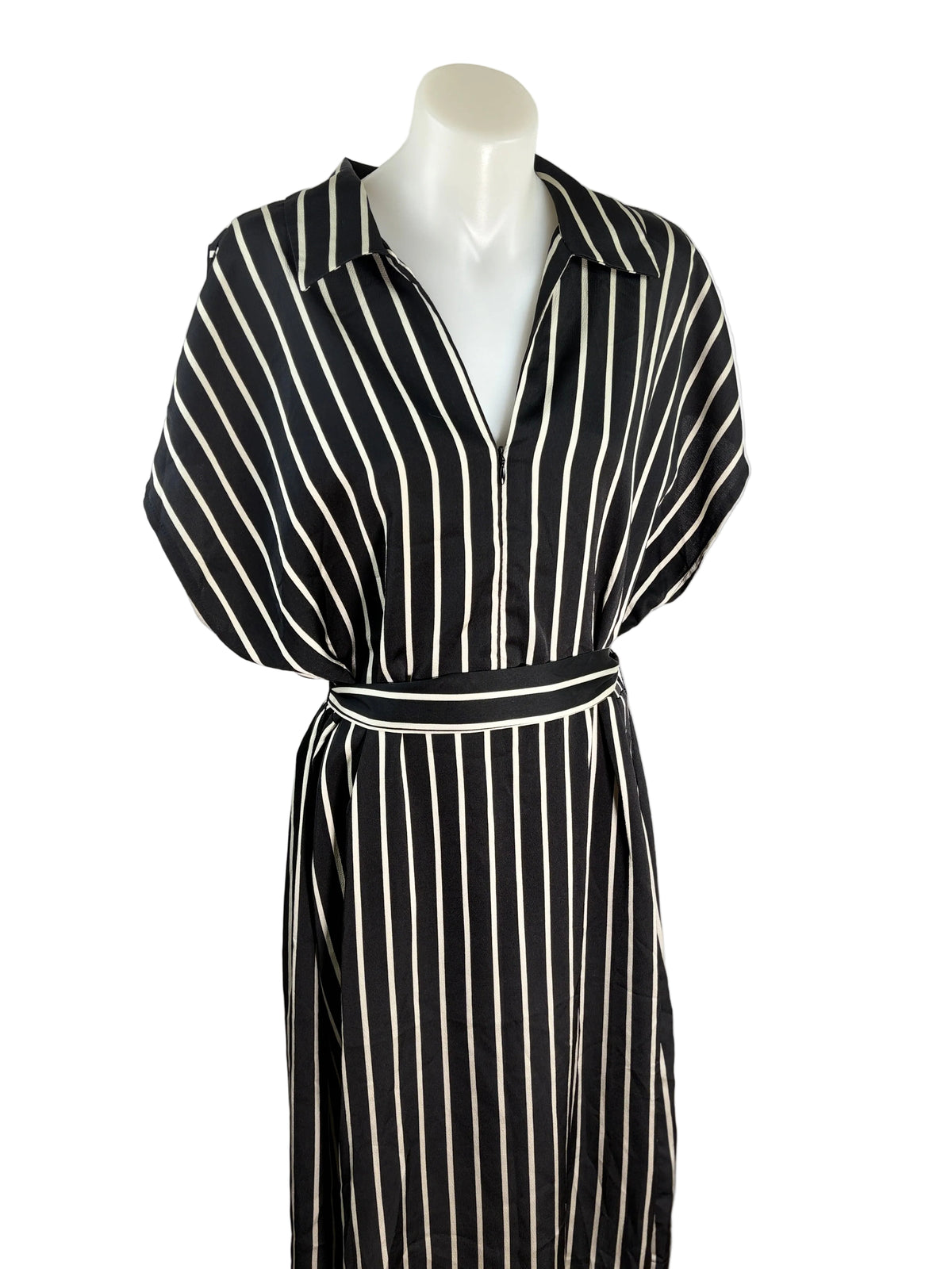 Forcast | Striped Collared Shirt Dress | Black & White | Size 14