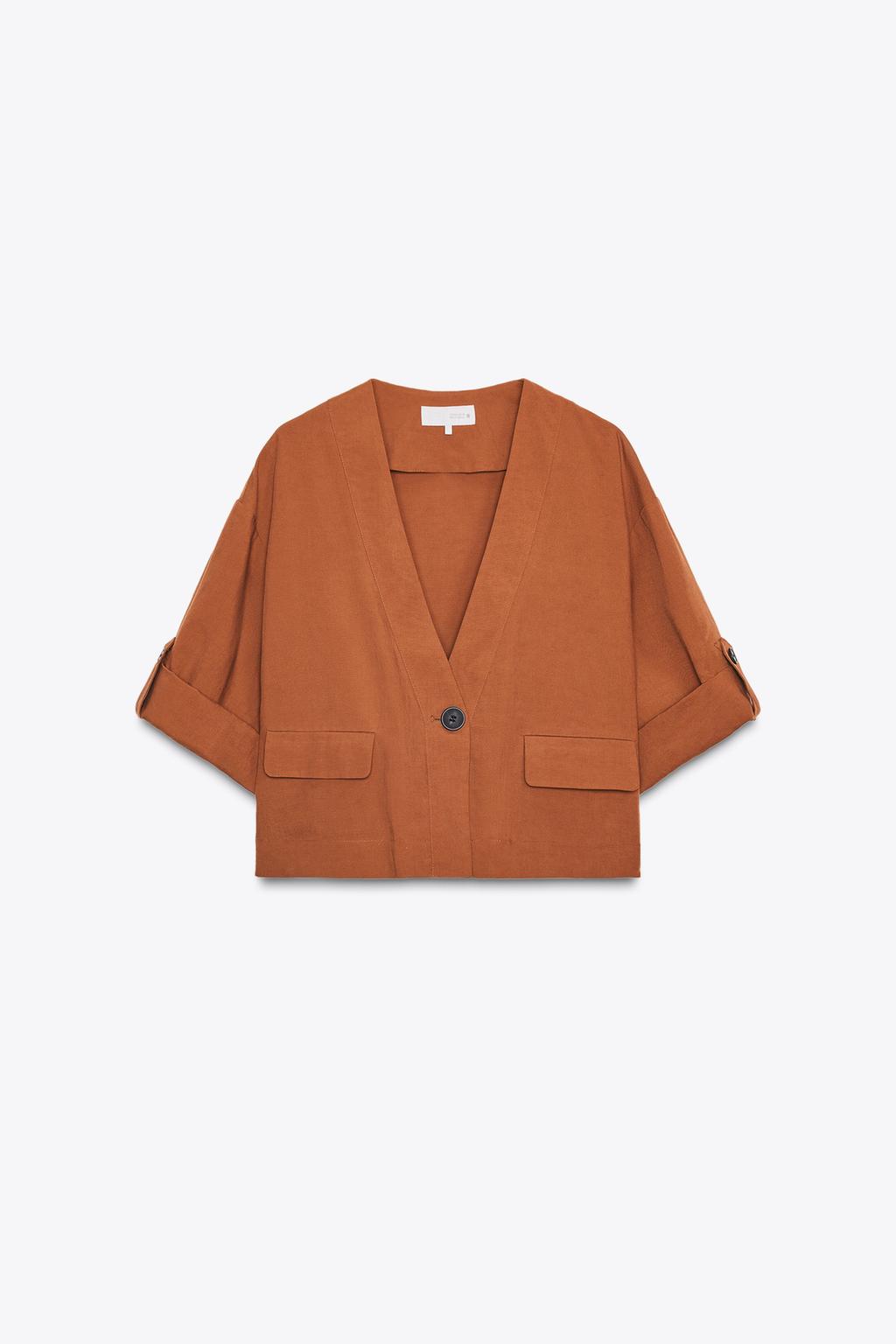 Zara | Cropped V-Neck Jacket | Rust | Size M