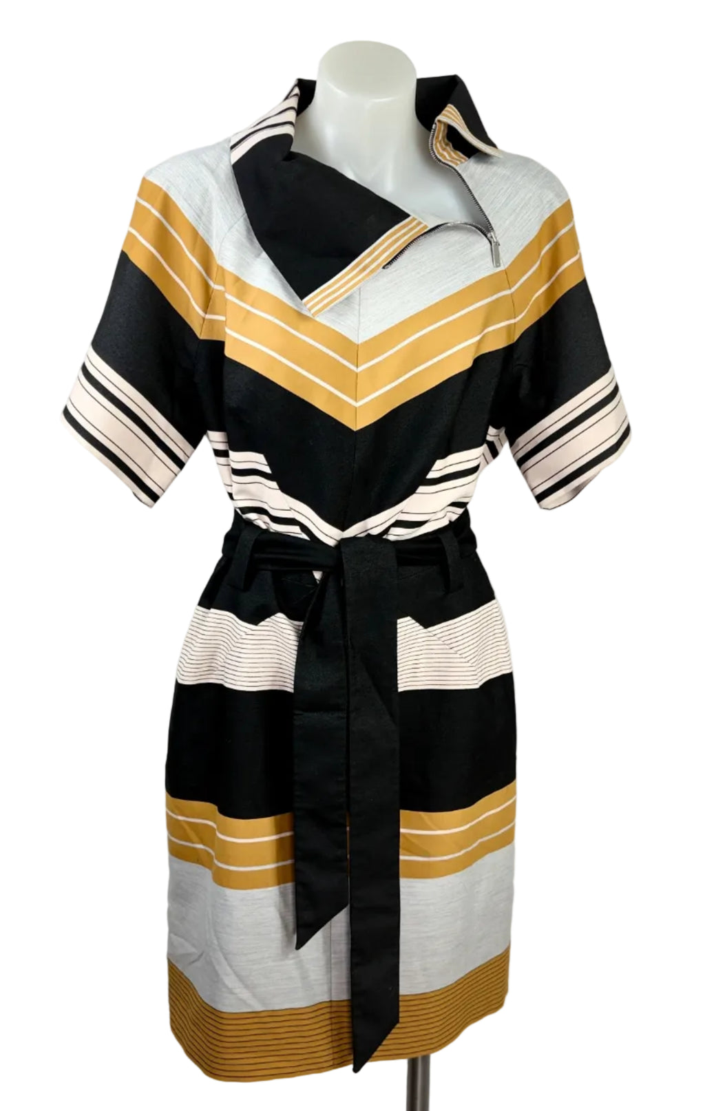 Karen Millen Chevron Stripe Structured Dress with Pockets - Size 12