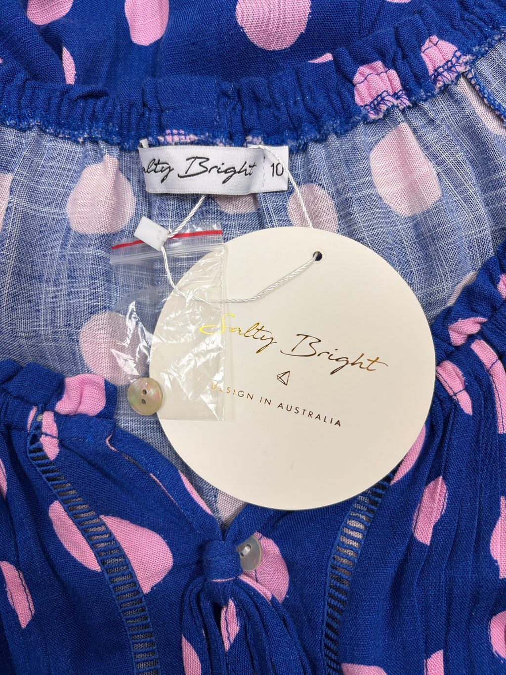 Salty Bright Polka Dot Tiered Midi Dress in navy & pink – view 3 of 5