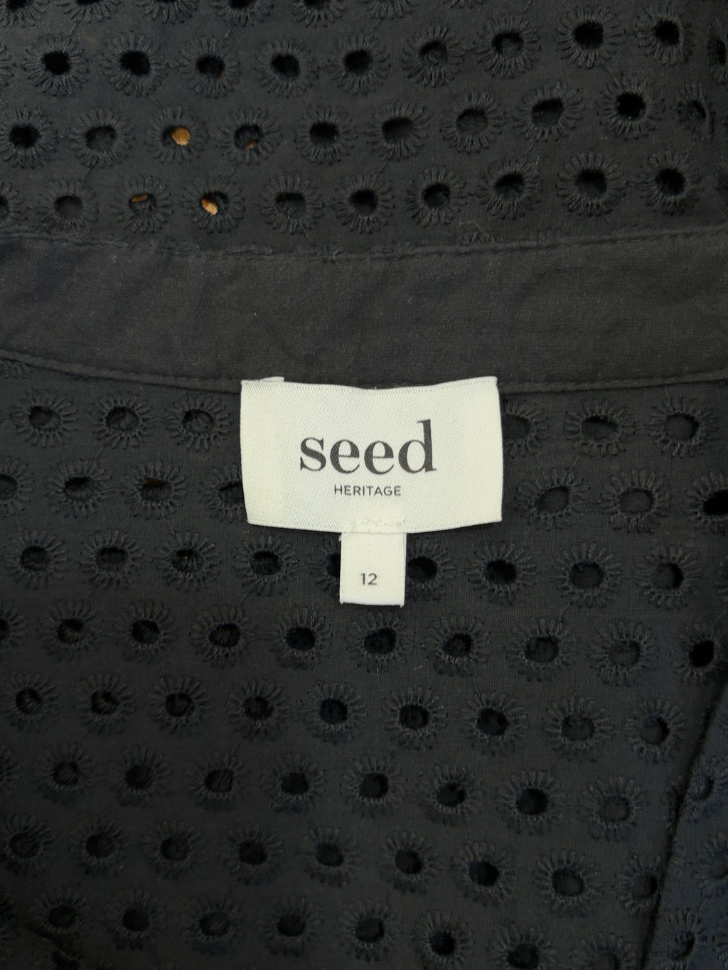 Seed | Broderie Anglaise Popover Top | Black | Size 12