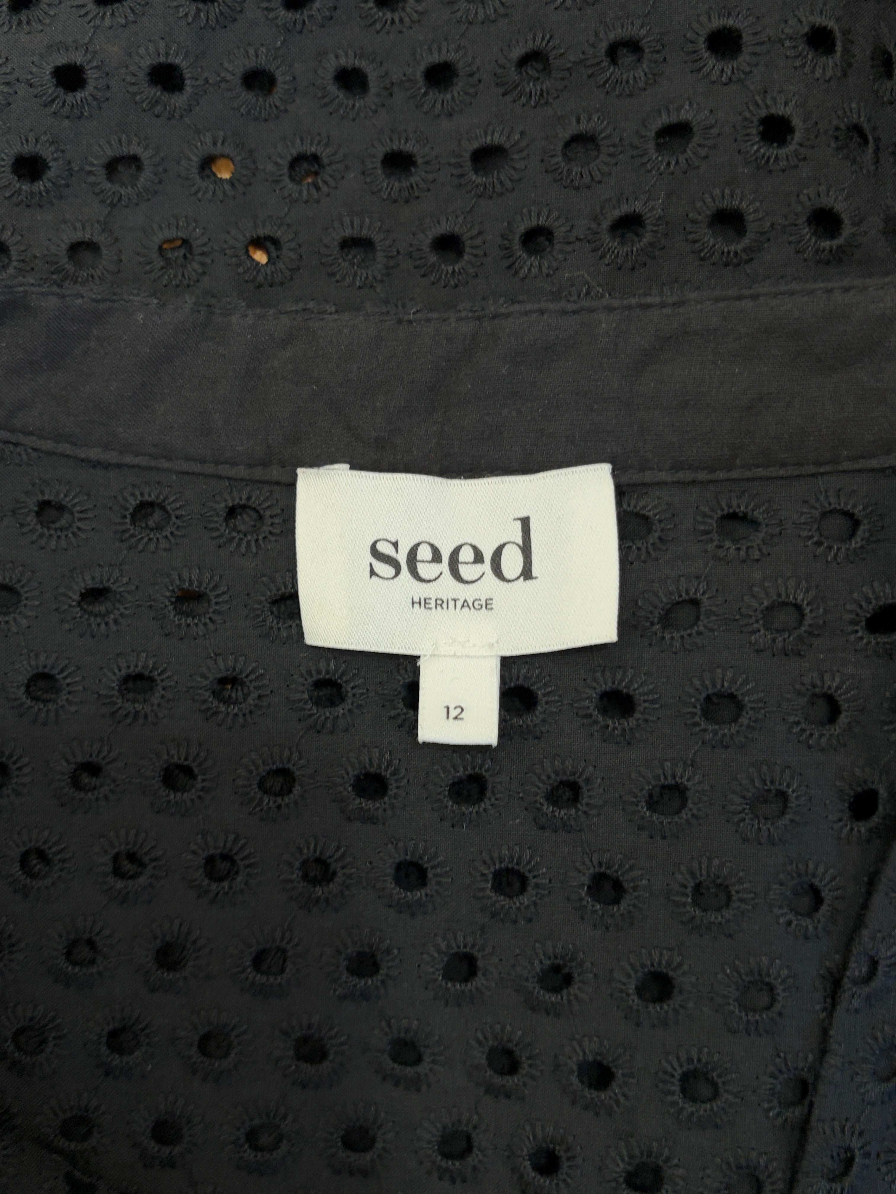 Seed | Broderie Anglaise Popover Top | Black | Size 12