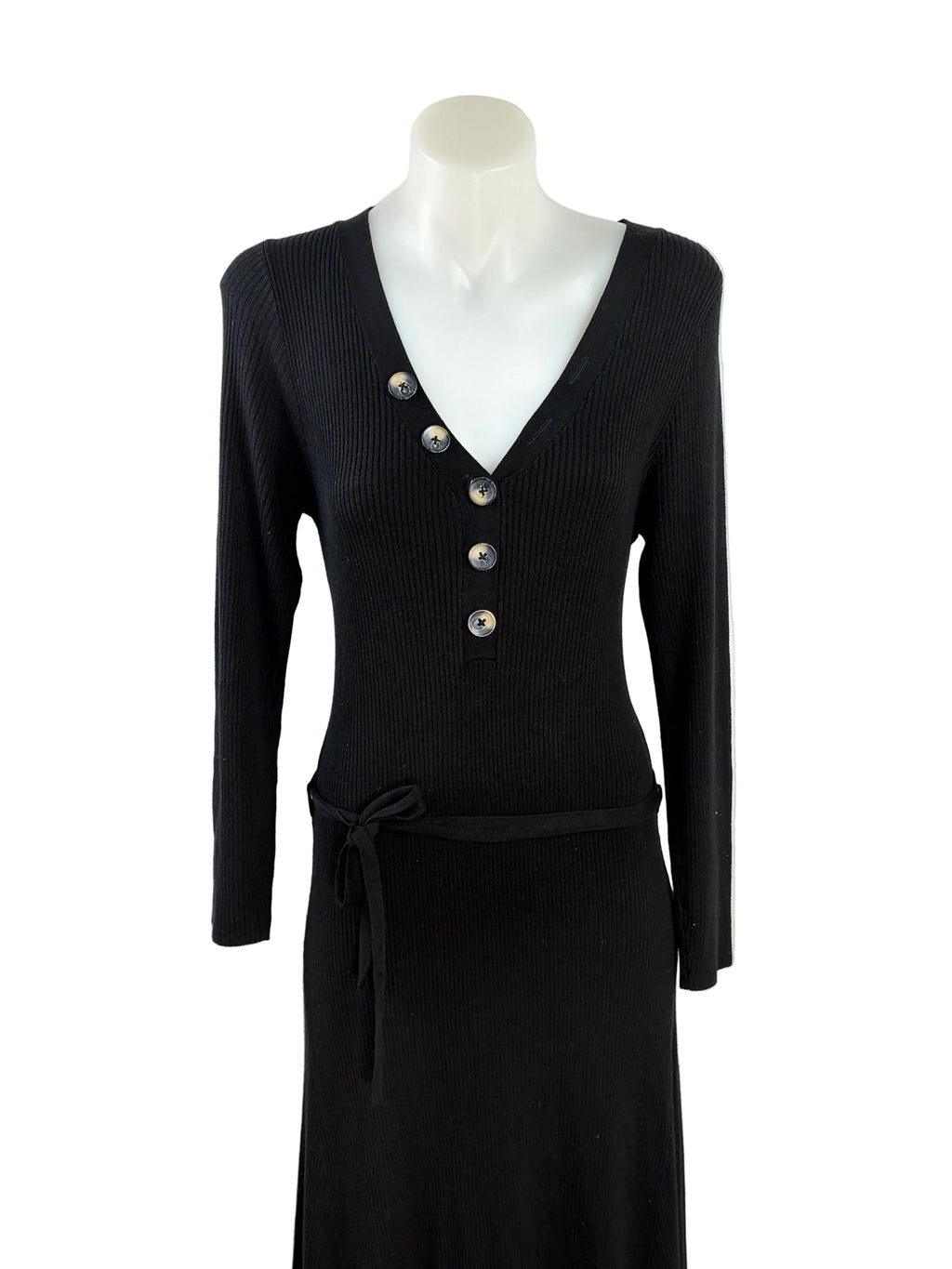 Next | Ribbed Button-Front Knit Dress | Black — Size 10
