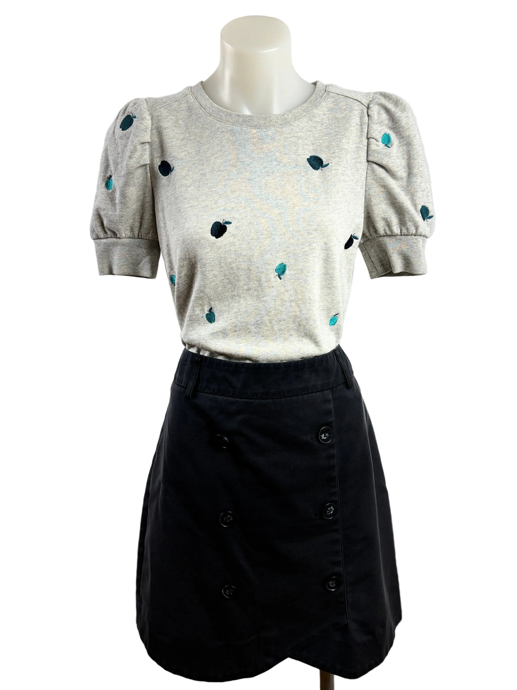 Marcs | Apple-Embroidered Puff Sleeve Top | Grey Marle | XS