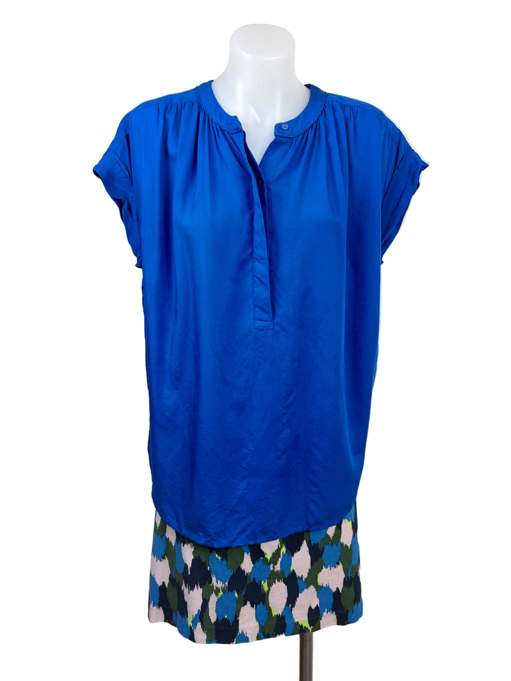 Country Road Silk Cap Sleeve Popover Top in cobalt blue – view 2 of 5