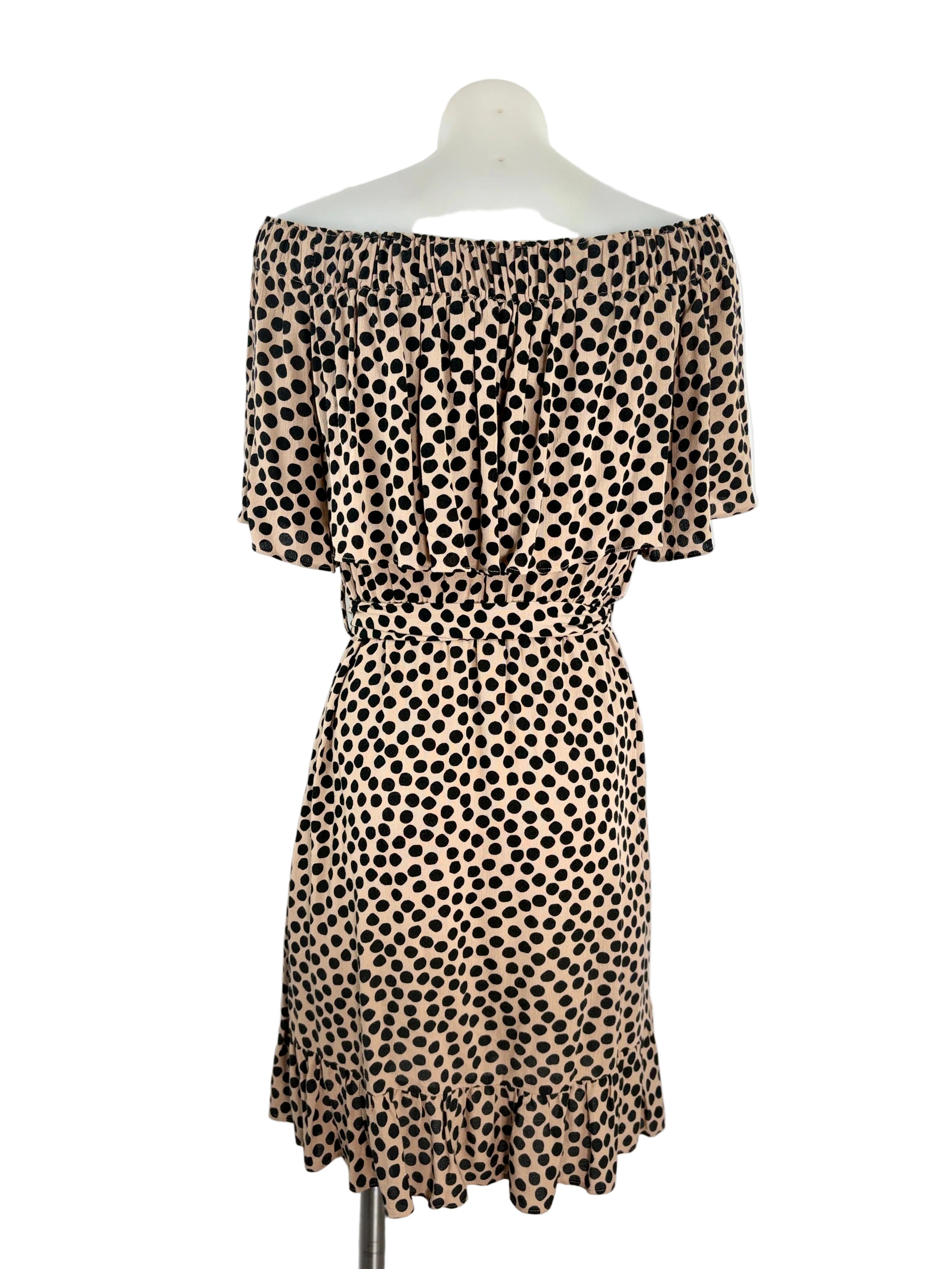 Seed | Off-Shoulder Spot Print Tiered Mini Dress | Size S