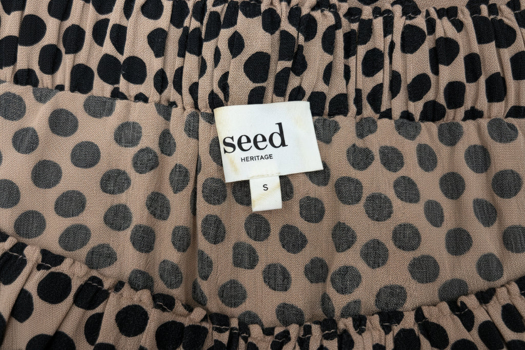 Seed | Off-Shoulder Spot Print Tiered Mini Dress | Size S