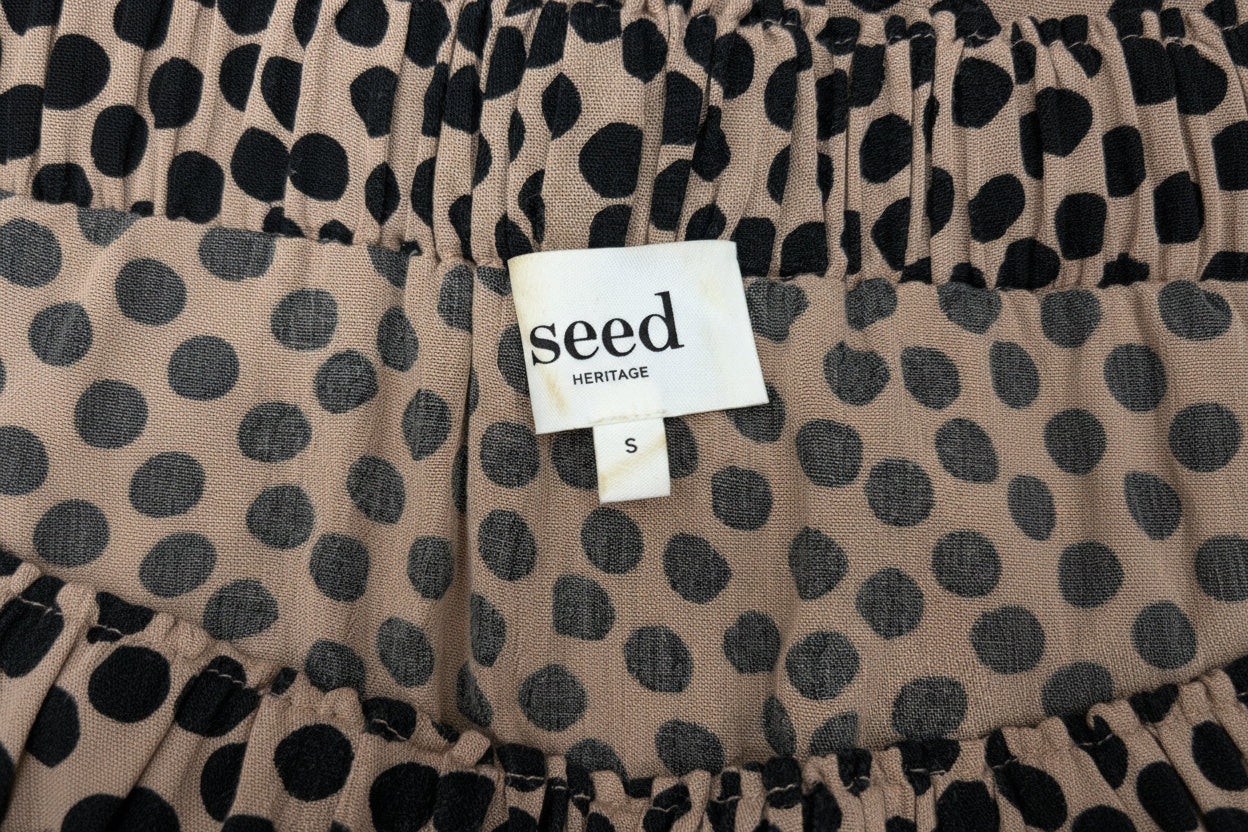 Seed | Off-Shoulder Spot Print Tiered Mini Dress | Size S