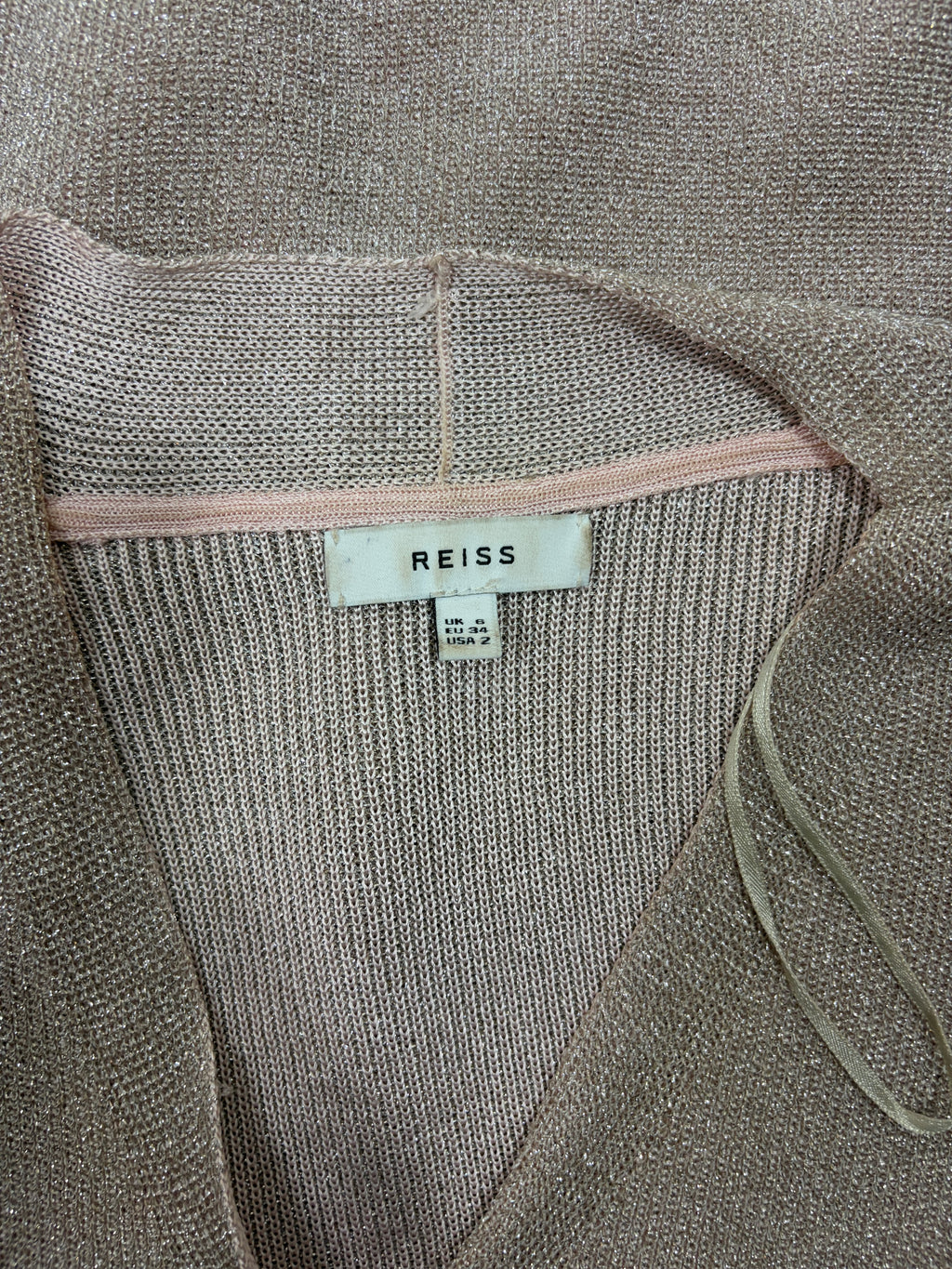 Reiss | Metallic Wrap-Style Long Sleeve Top | Champagne Gold | Size 6