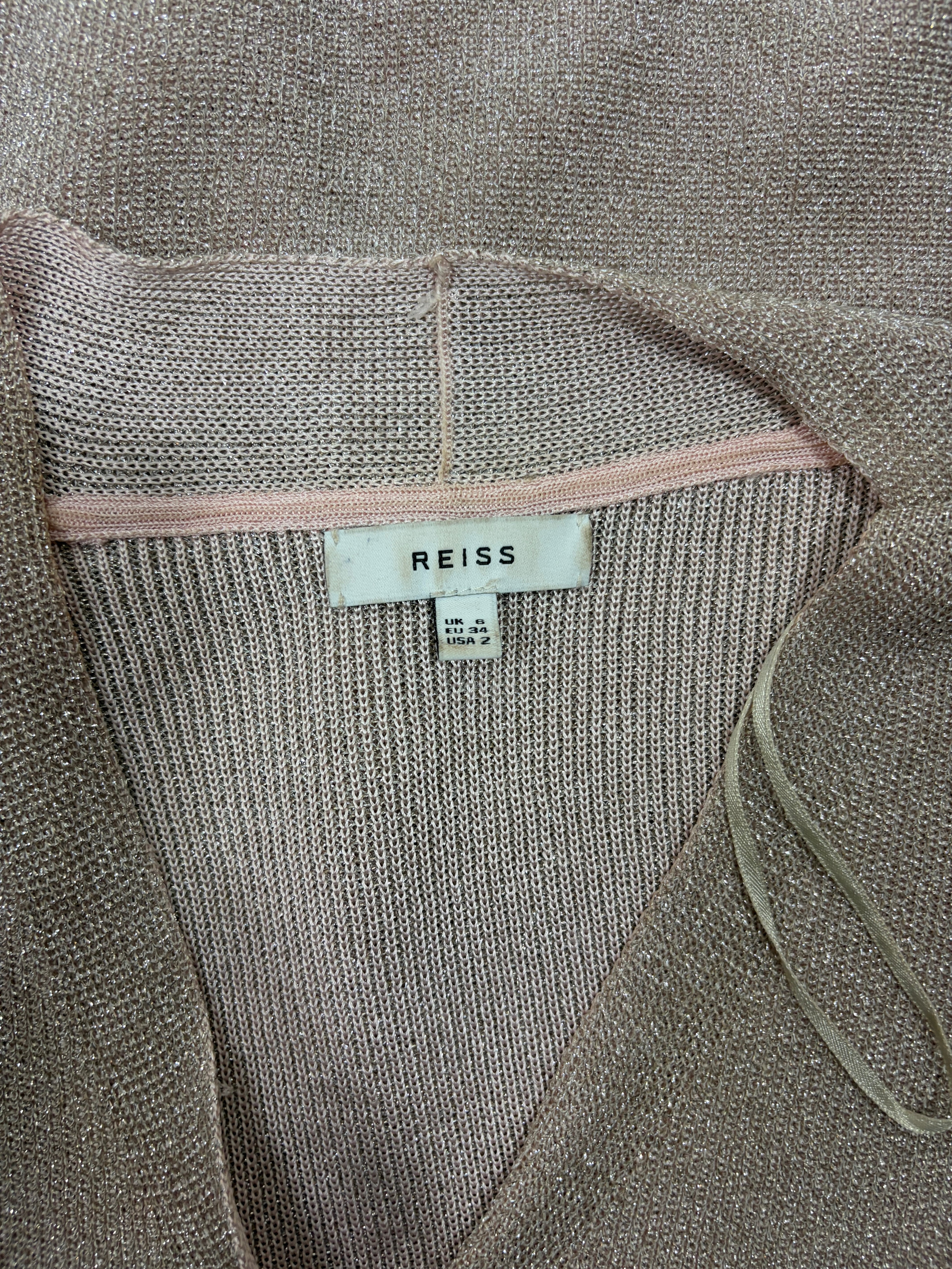 Reiss | Metallic Wrap-Style Long Sleeve Top | Champagne Gold | Size 6