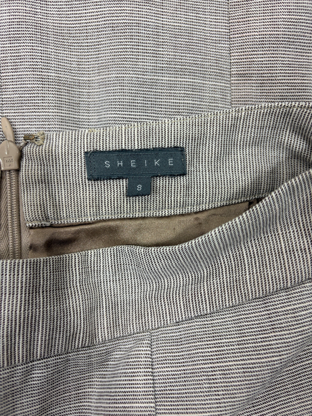 Sheike | Fine Pinstripe Pencil Skirt | Grey | Size 8