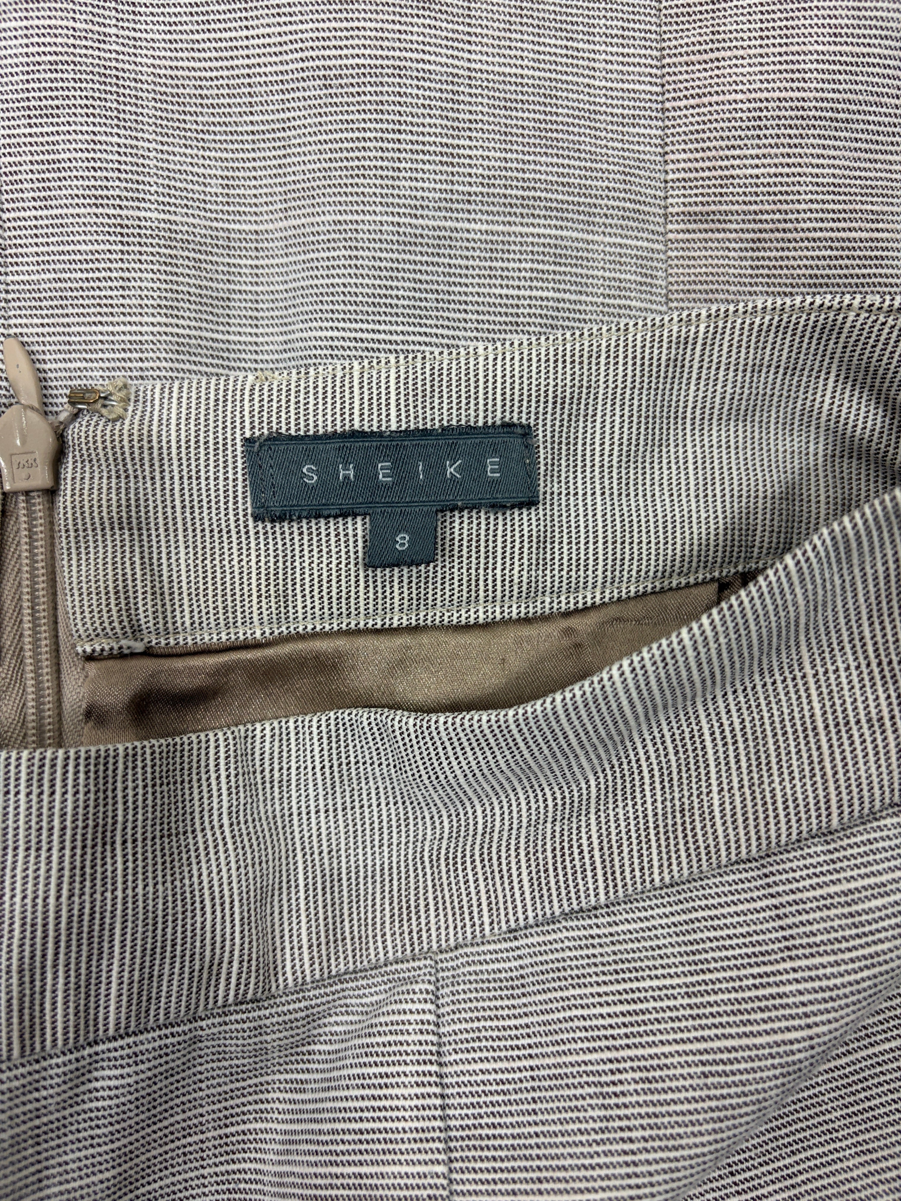 Sheike | Fine Pinstripe Pencil Skirt | Grey | Size 8
