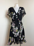 Decjuba Black Floral Print Ruffle Wrap Dress