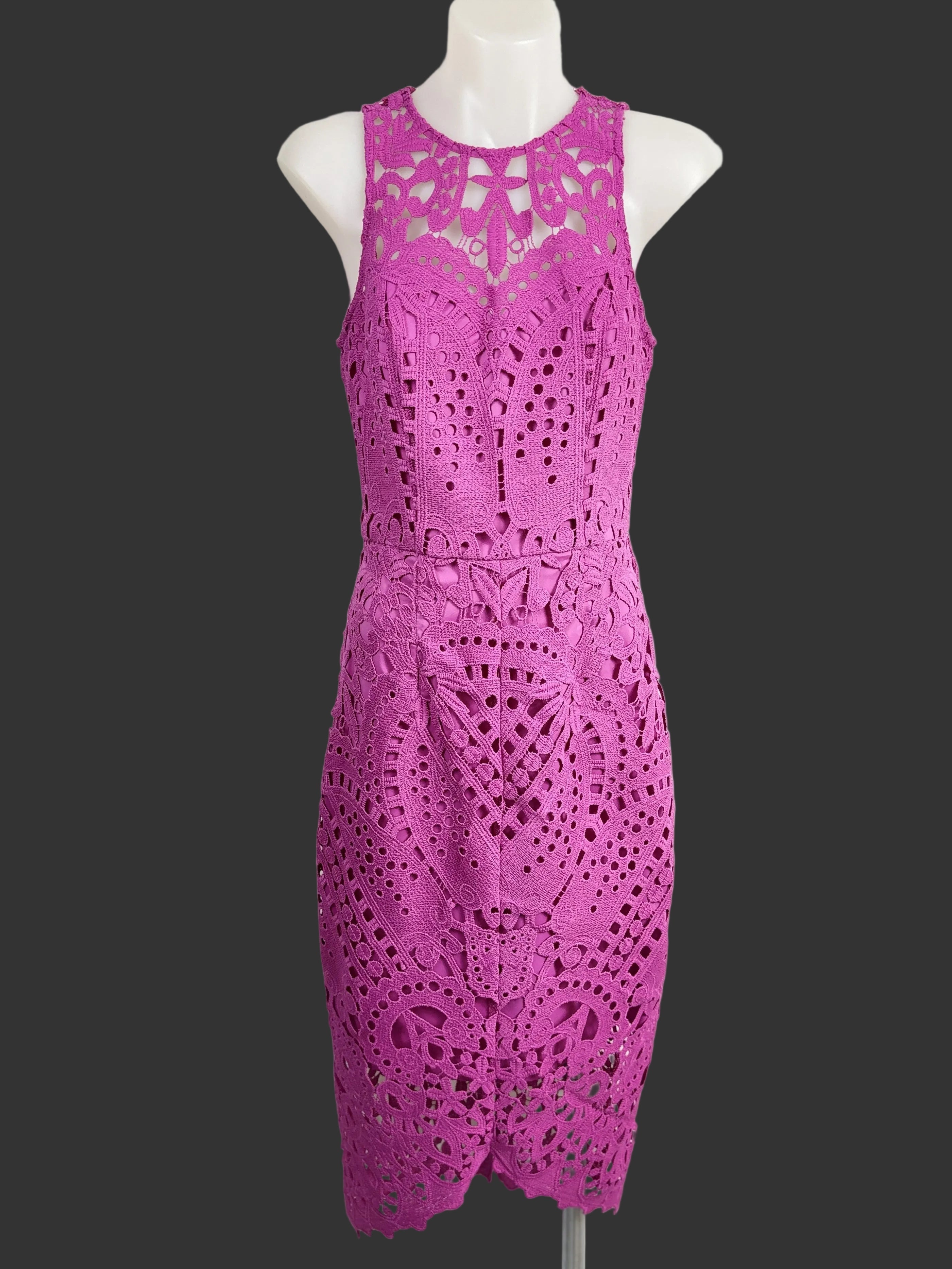 Portmans Signature | Crochet Lace Midi Dress | Magenta | Size 6