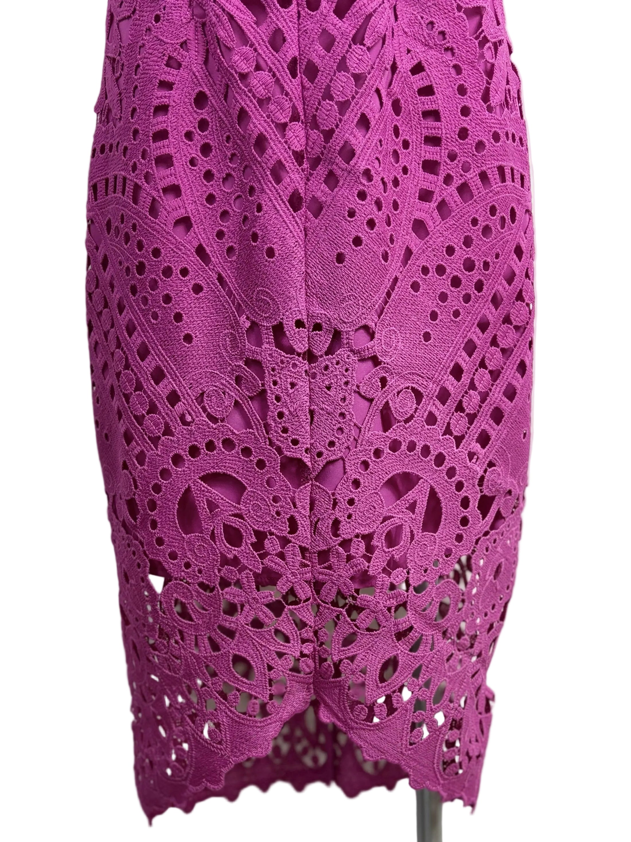 Portmans Signature | Crochet Lace Midi Dress | Magenta | Size 6
