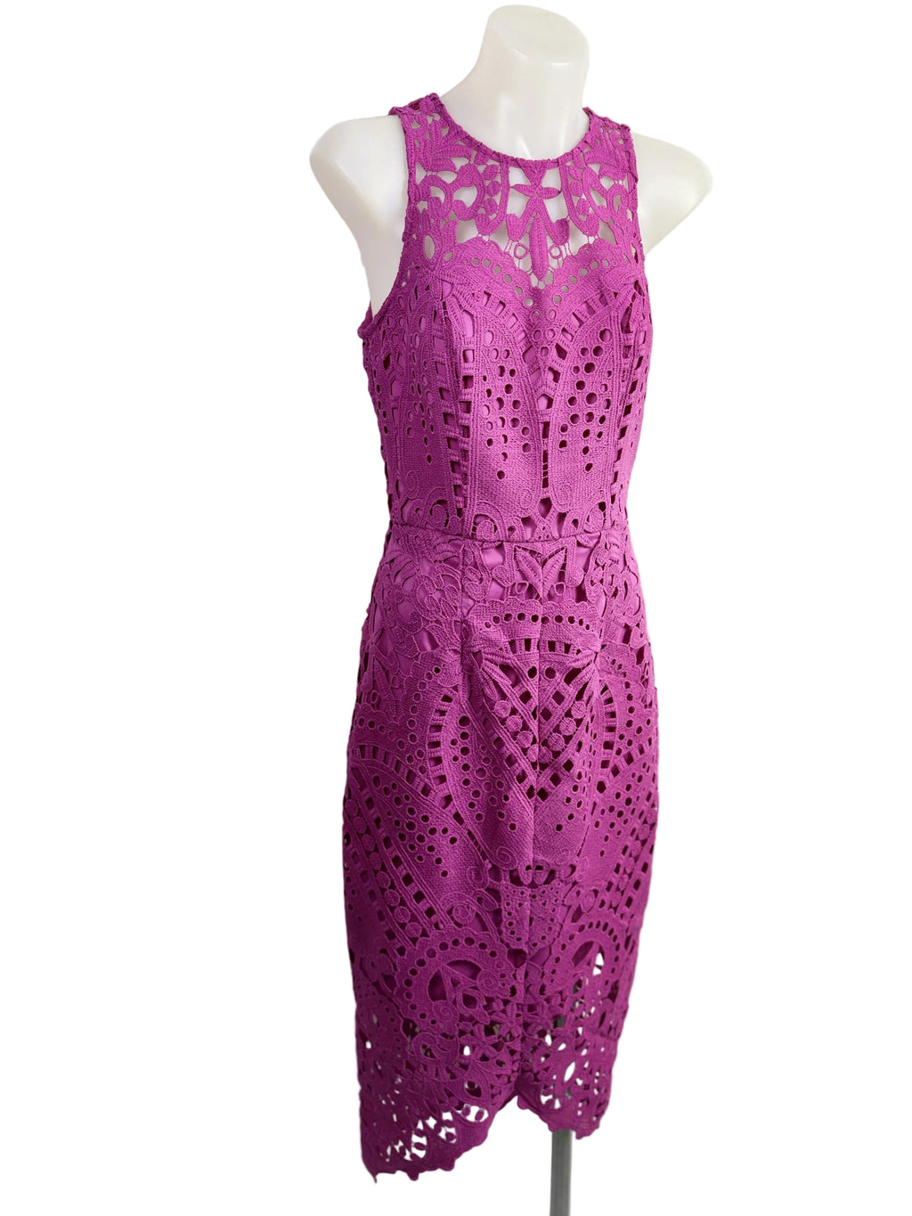 Portmans Signature | Crochet Lace Midi Dress | Magenta | Size 6
