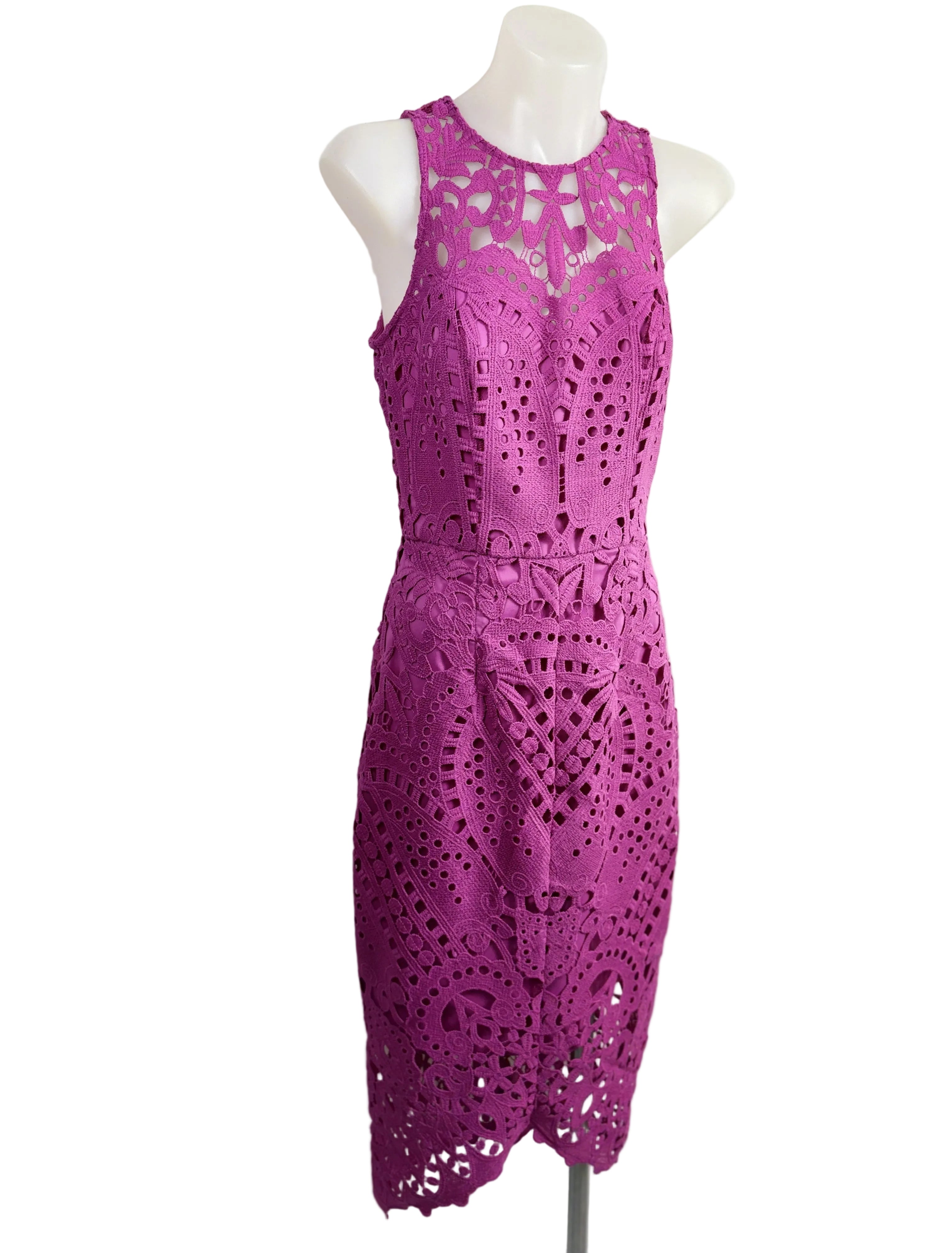 Portmans Signature | Crochet Lace Midi Dress | Magenta | Size 6