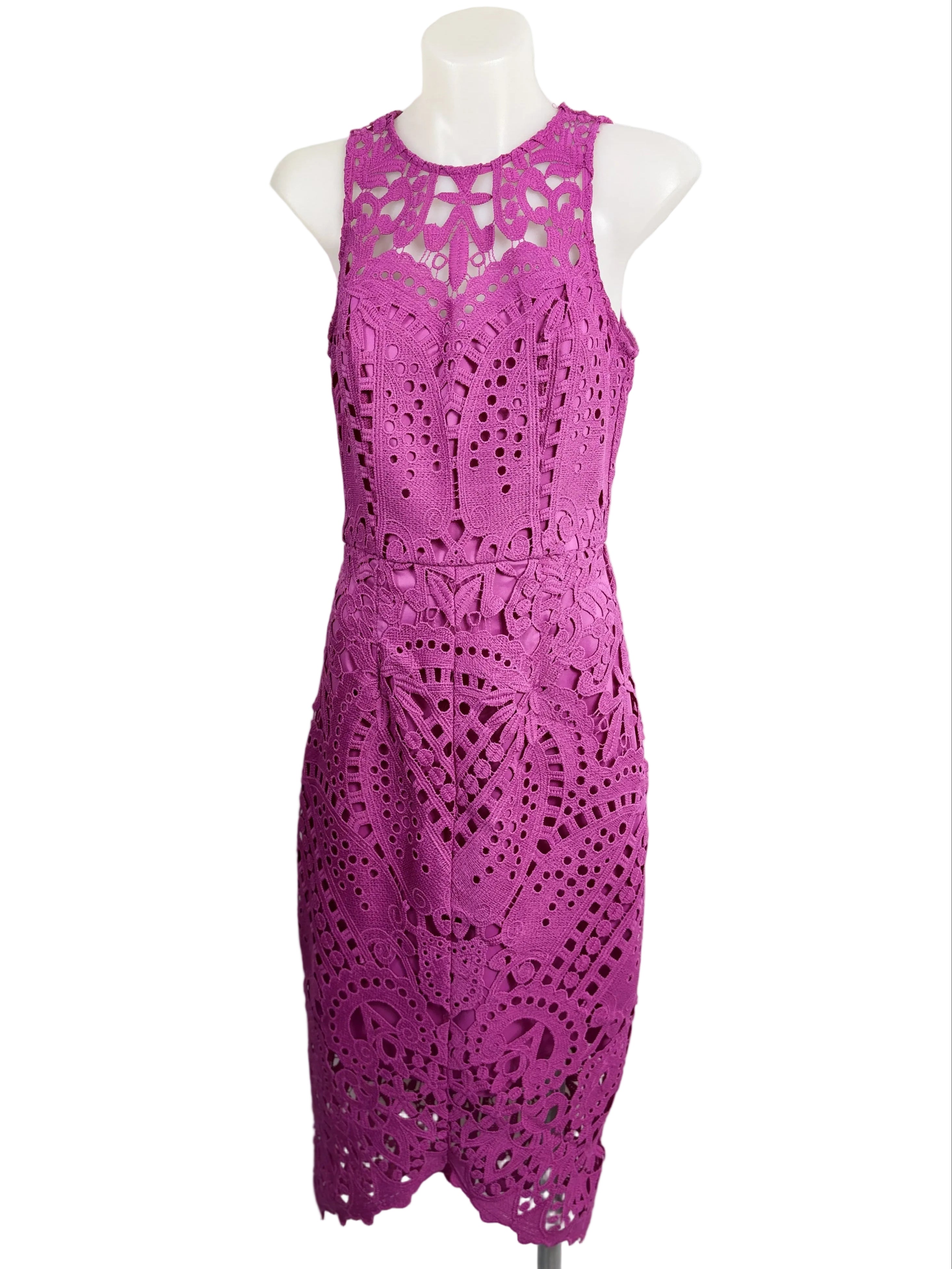 Portmans Signature | Crochet Lace Midi Dress | Magenta | Size 6