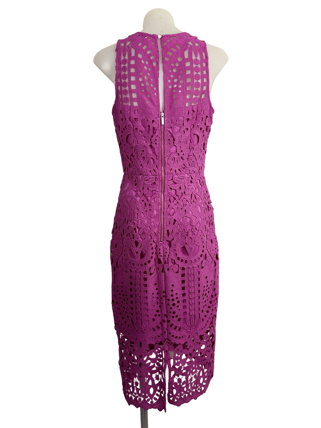 Portmans Signature | Crochet Lace Midi Dress | Magenta | Size 6