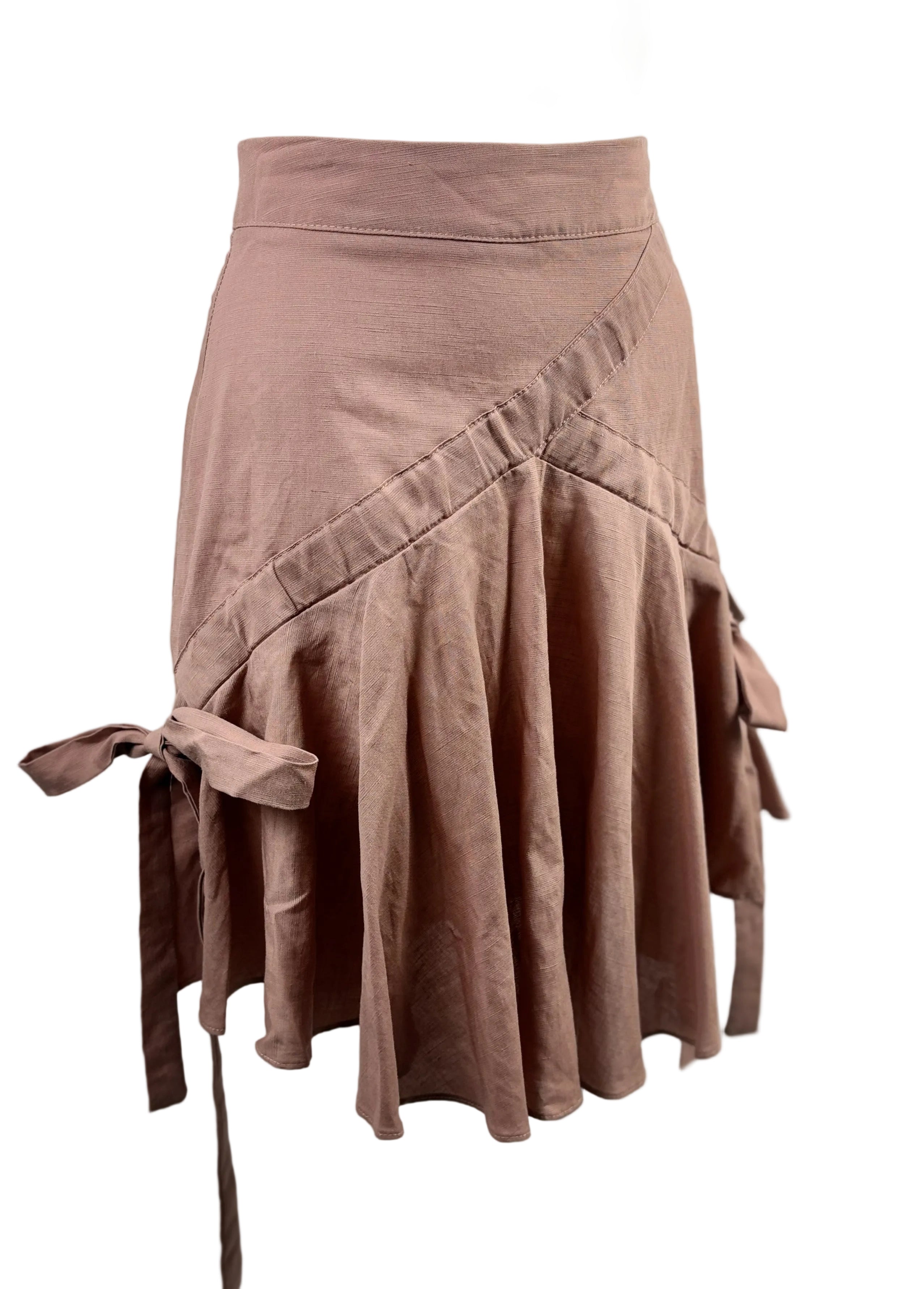 Chancery Dusty Rose Linen Blend Tie-Detail Flounce Skirt | Size 6
