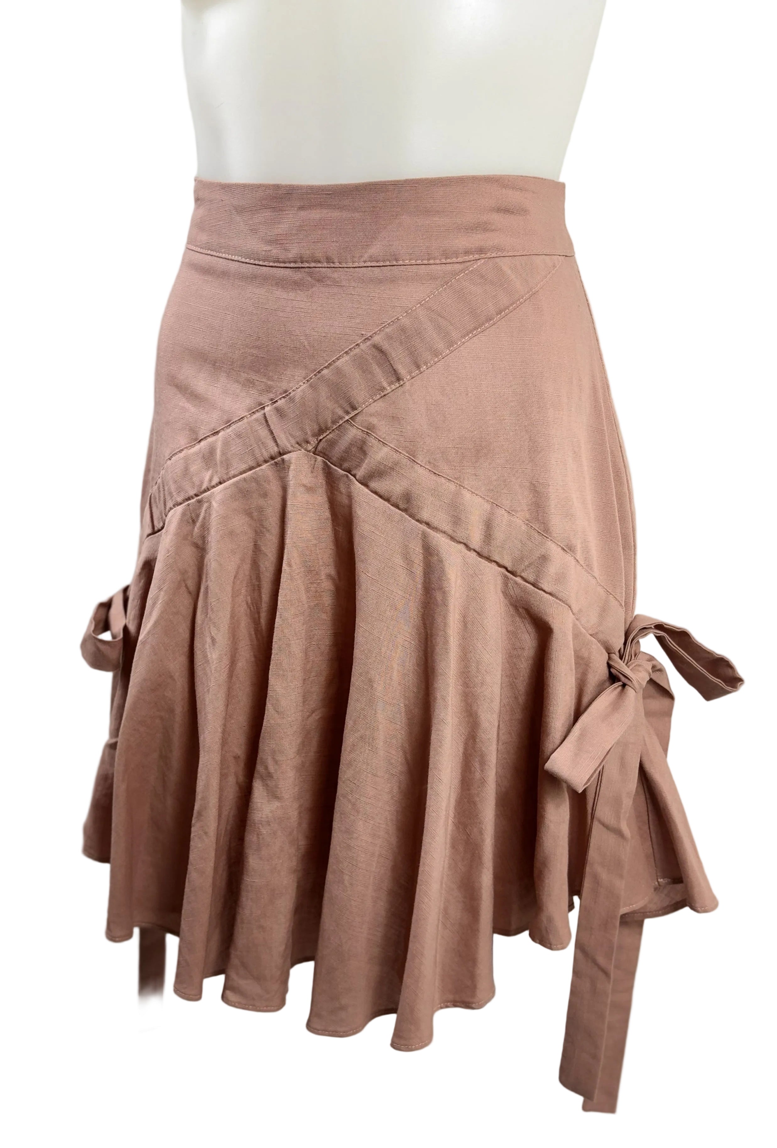 Chancery Dusty Rose Linen Blend Tie-Detail Flounce Skirt | Size 6