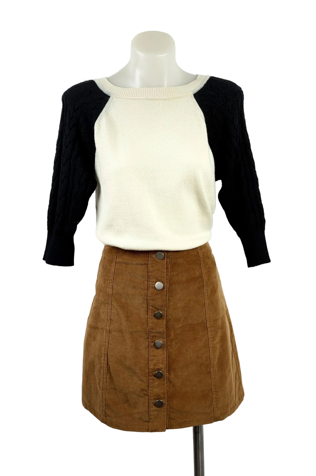 Pare A-Line Corduroy Mini Button-Up Skirt