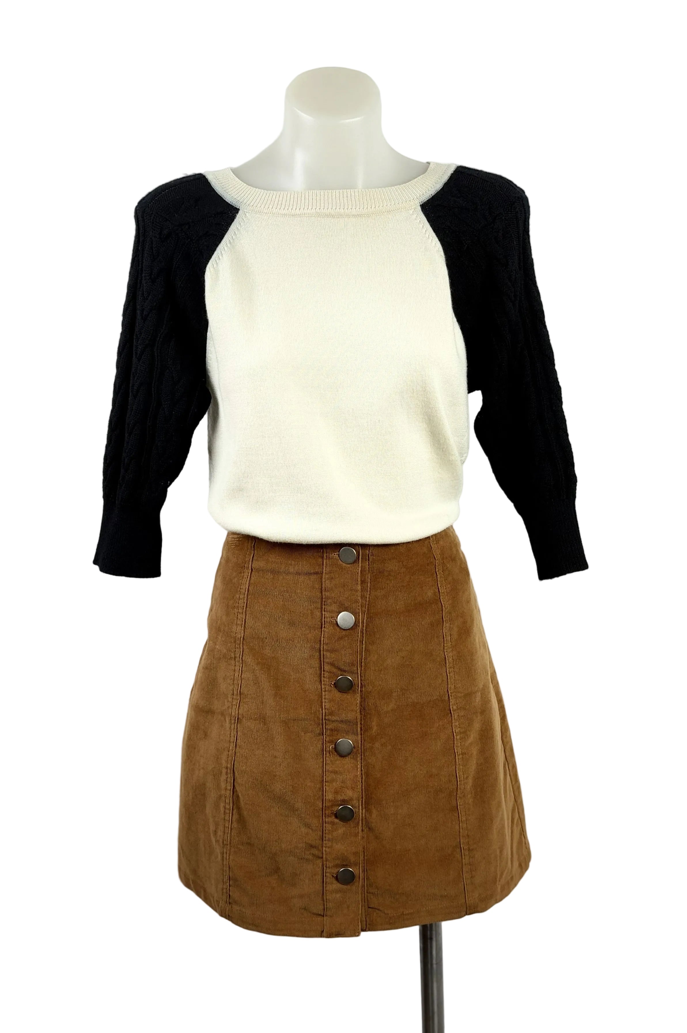 Pare A-Line Corduroy Mini Button-Up Skirt