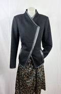 Kookai Black Wool & Leather-Trim Zip Coat