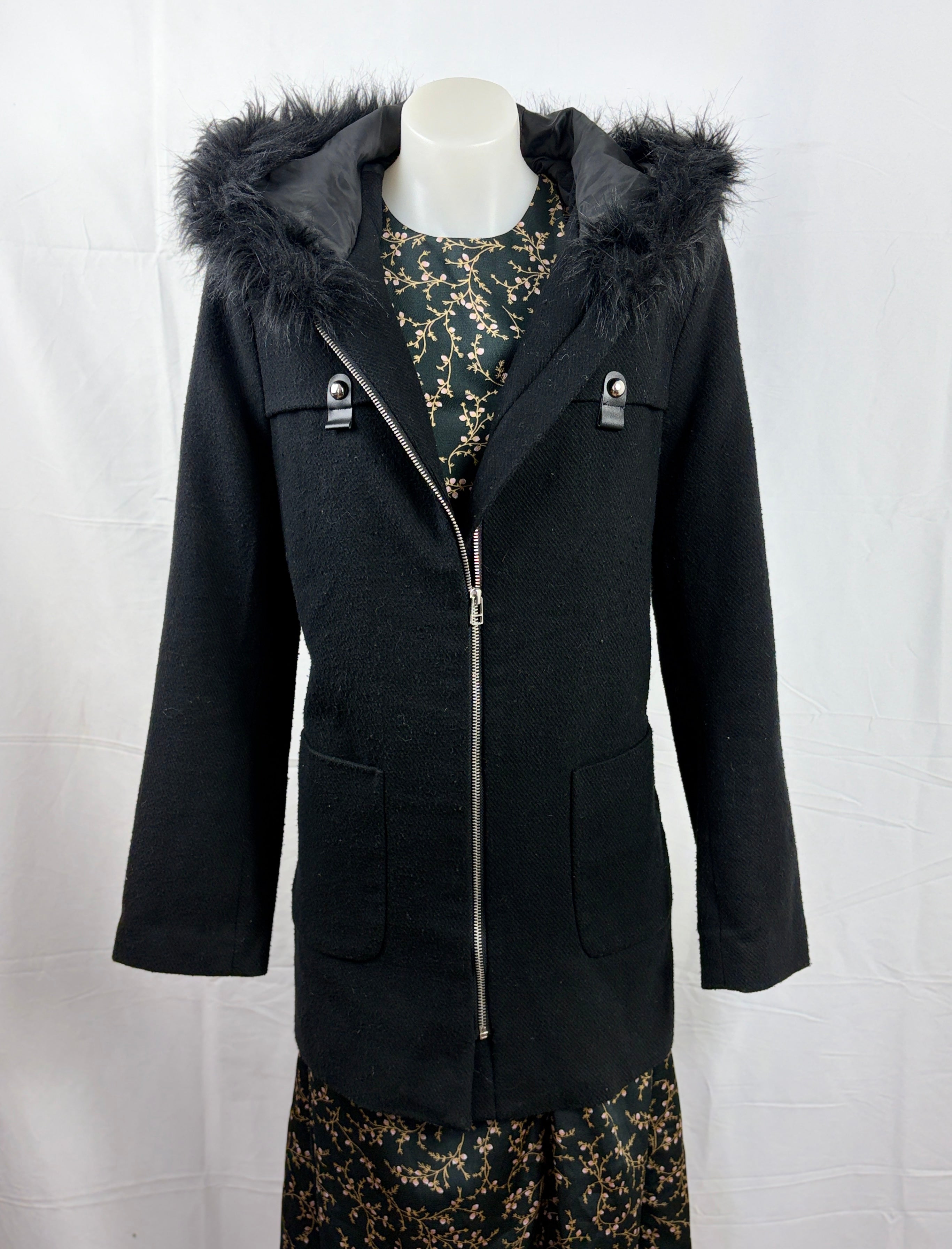 Khoko Collection Wool Blend Removable Faux Fur-Trim Hooded Coat