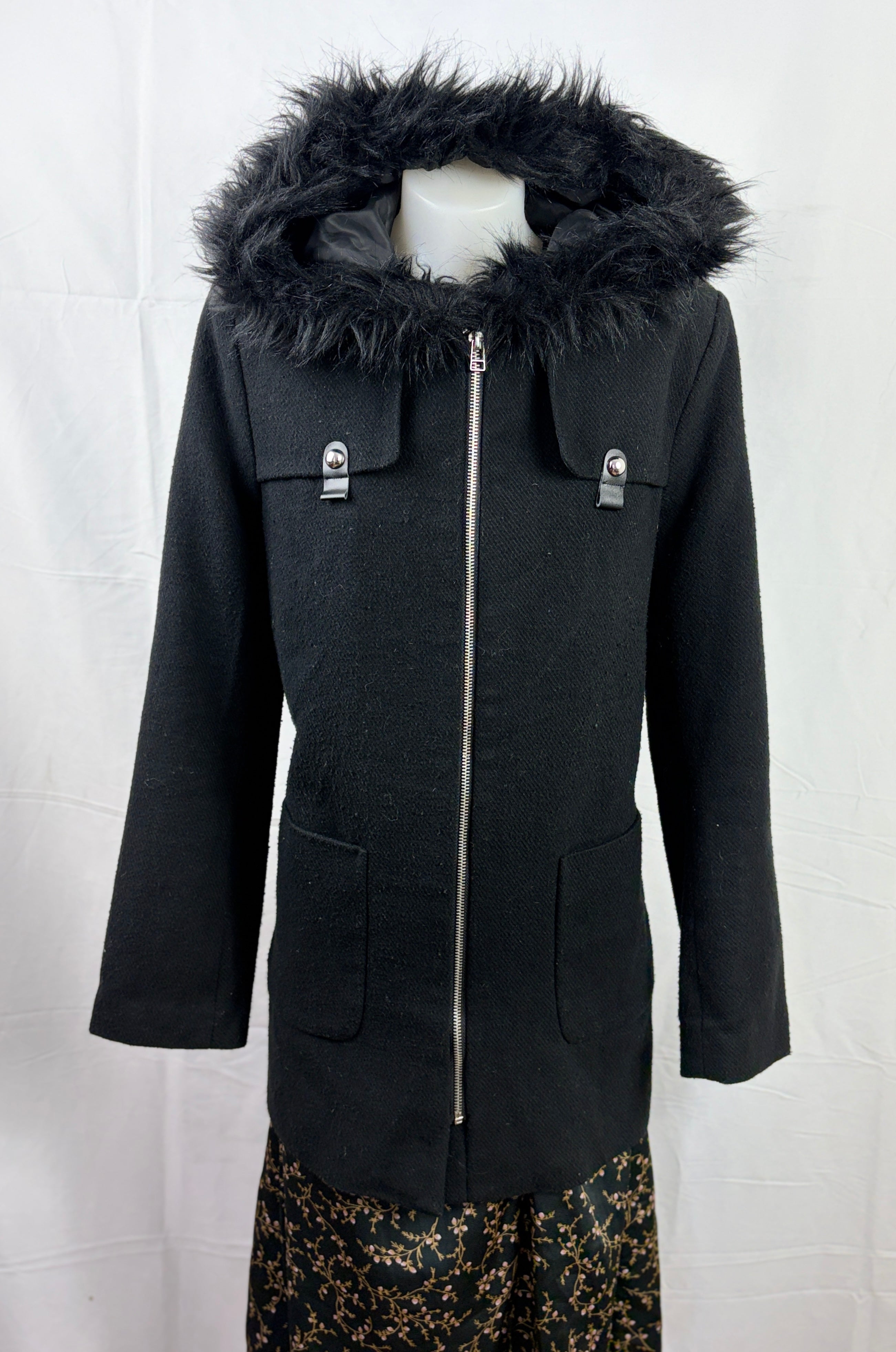 Khoko Collection Wool Blend Removable Faux Fur-Trim Hooded Coat