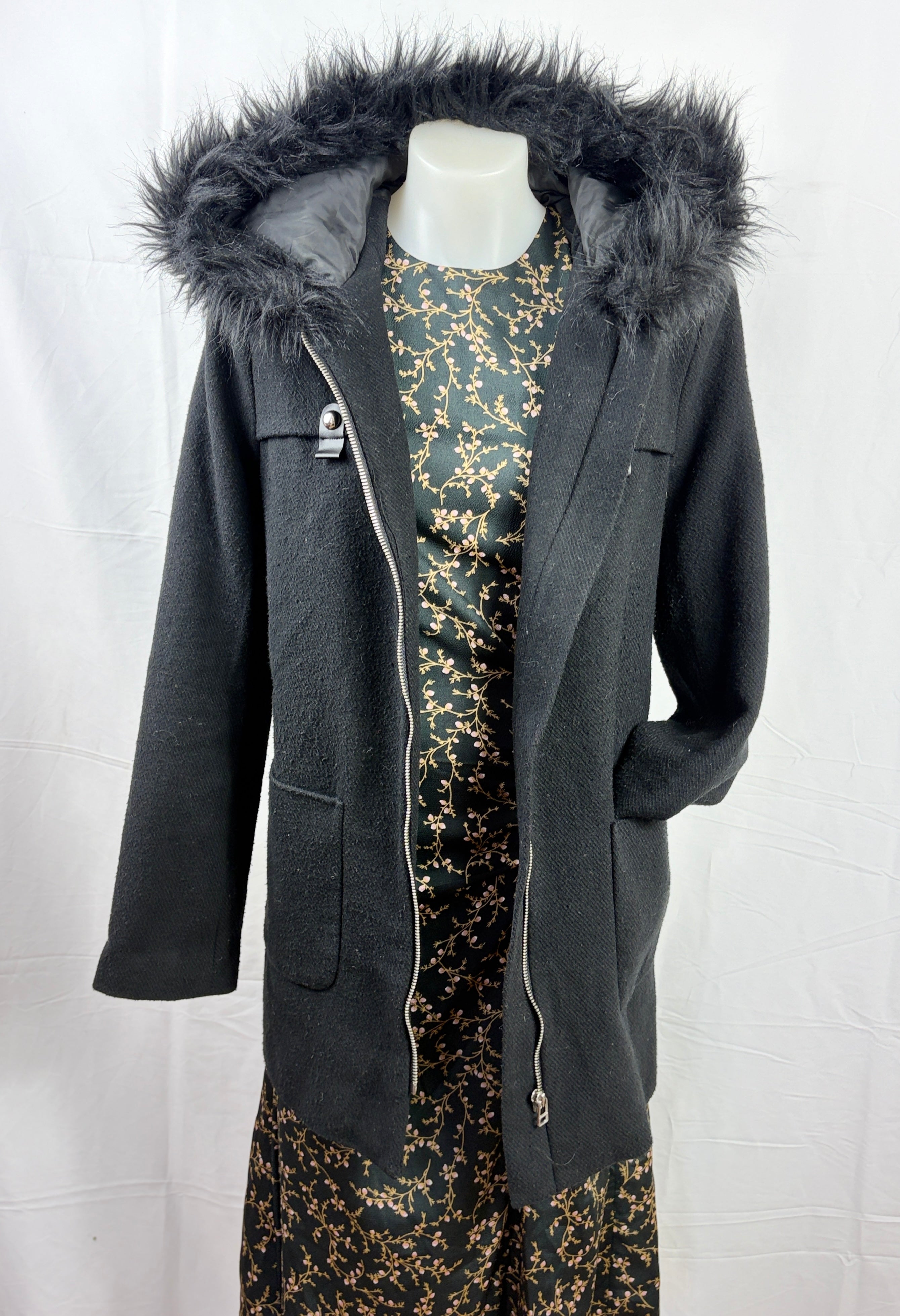 Khoko Collection Wool Blend Removable Faux Fur-Trim Hooded Coat