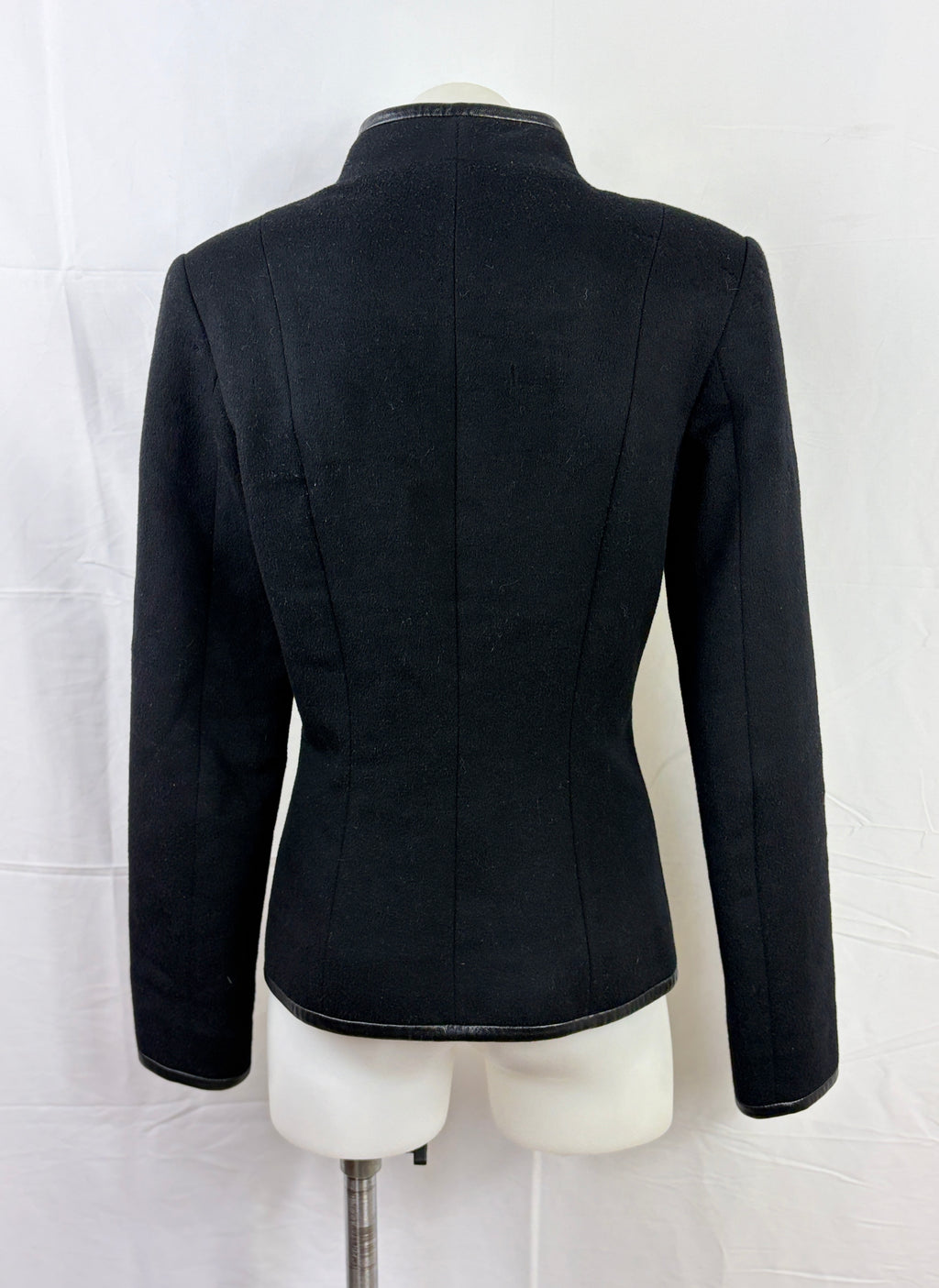 Kookai Black Wool & Leather-Trim Zip Coat