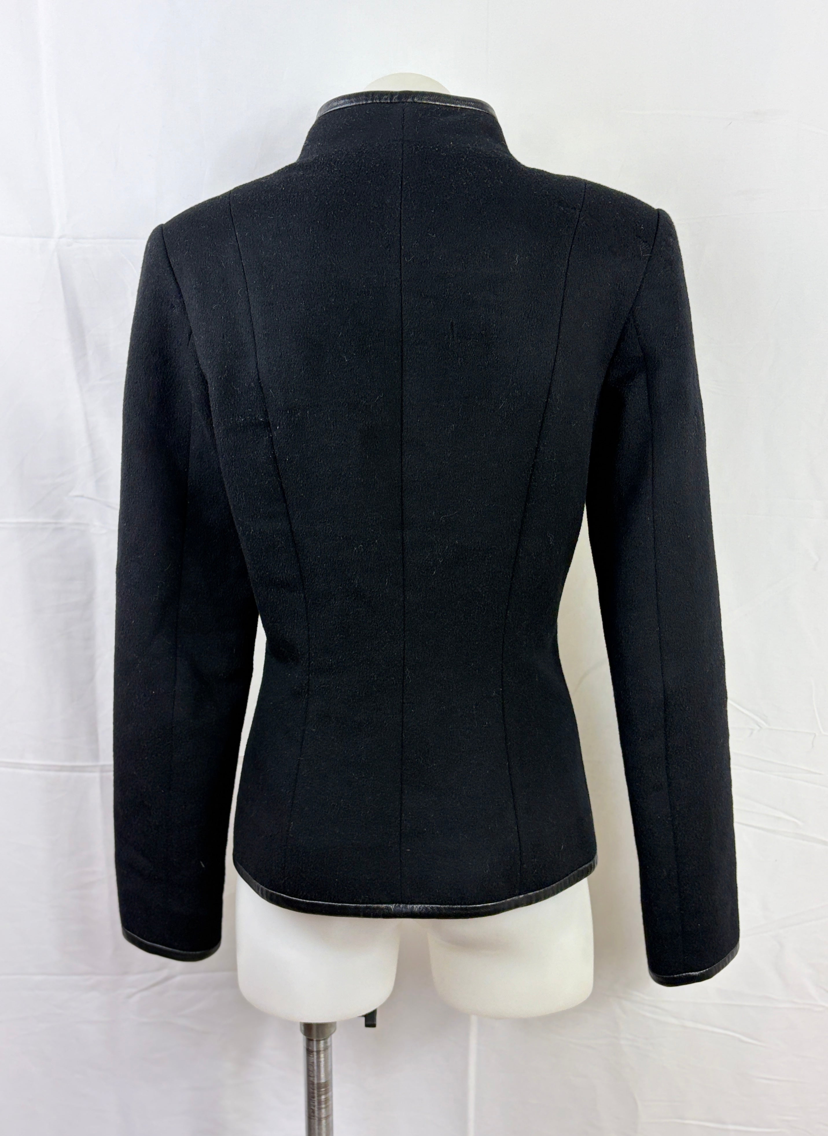 Kookai Black Wool & Leather-Trim Zip Coat