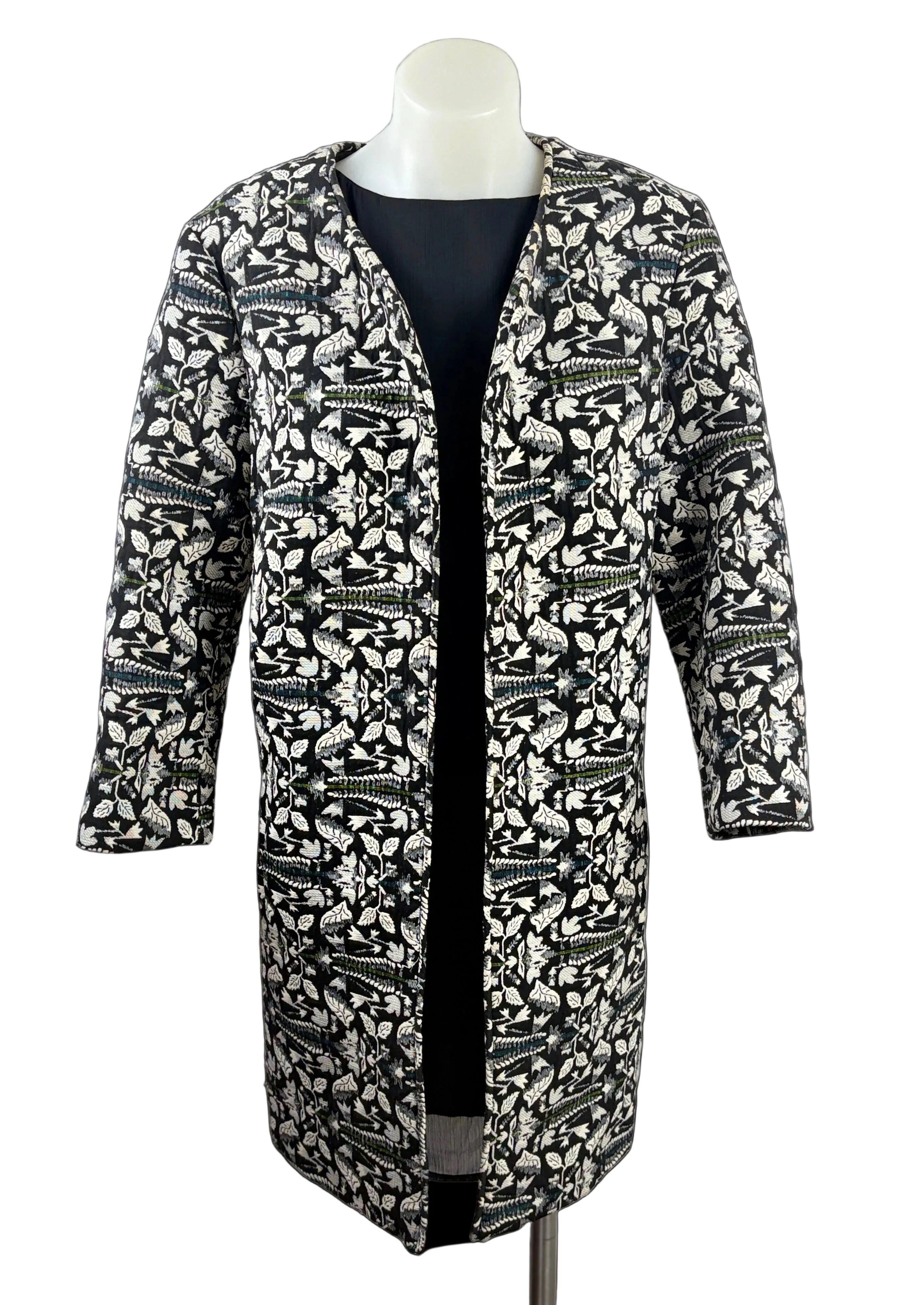 Zara Embroidered Longline Coat — Botanical Jacquard