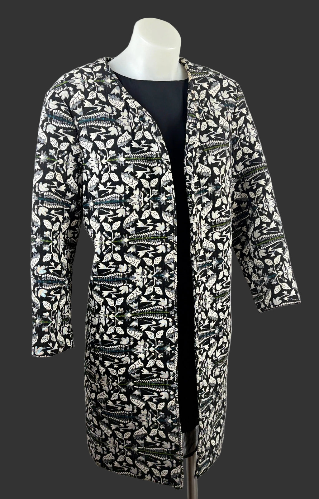 Zara Embroidered Longline Coat — Botanical Jacquard