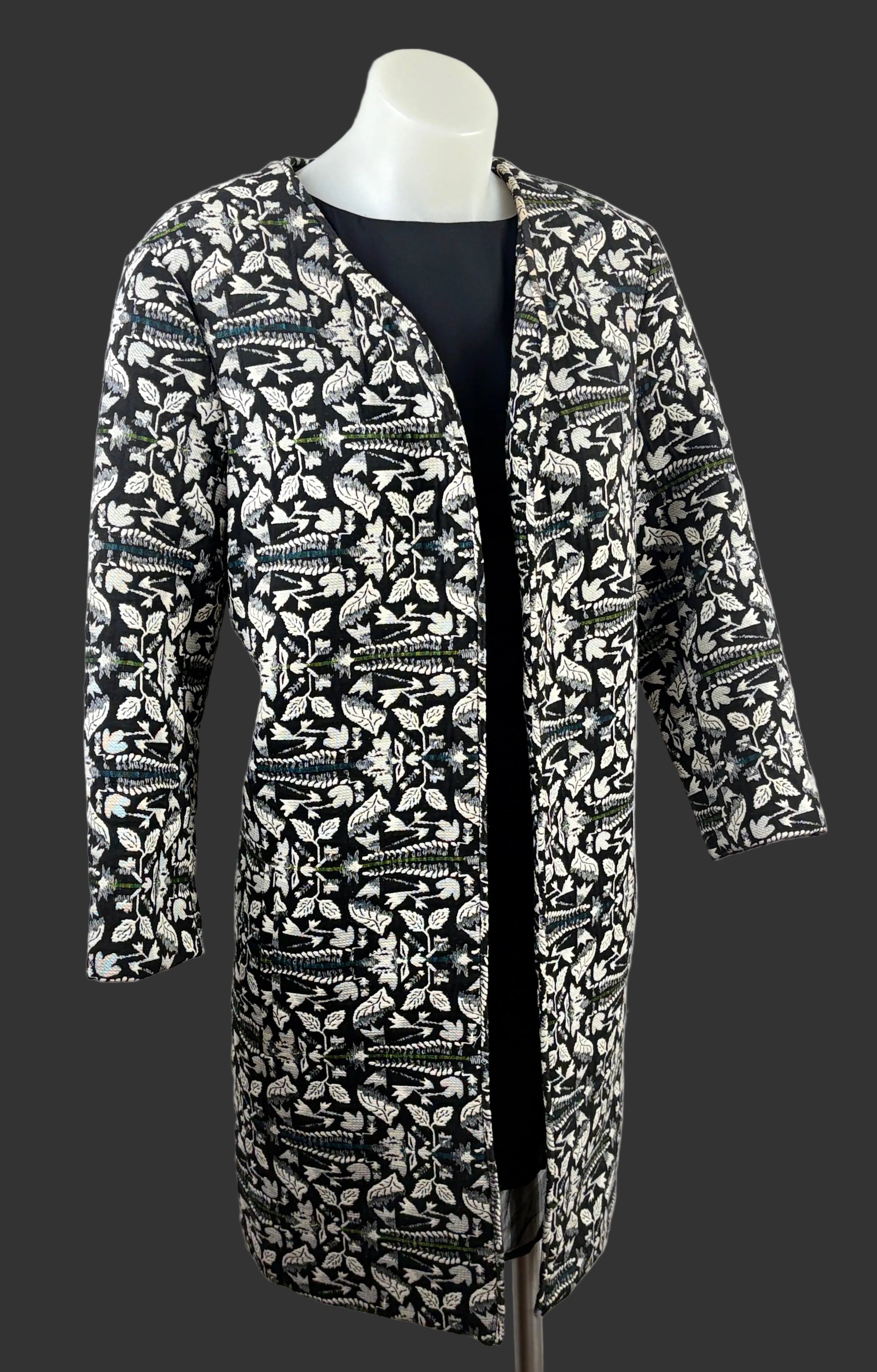 Zara Embroidered Longline Coat — Botanical Jacquard
