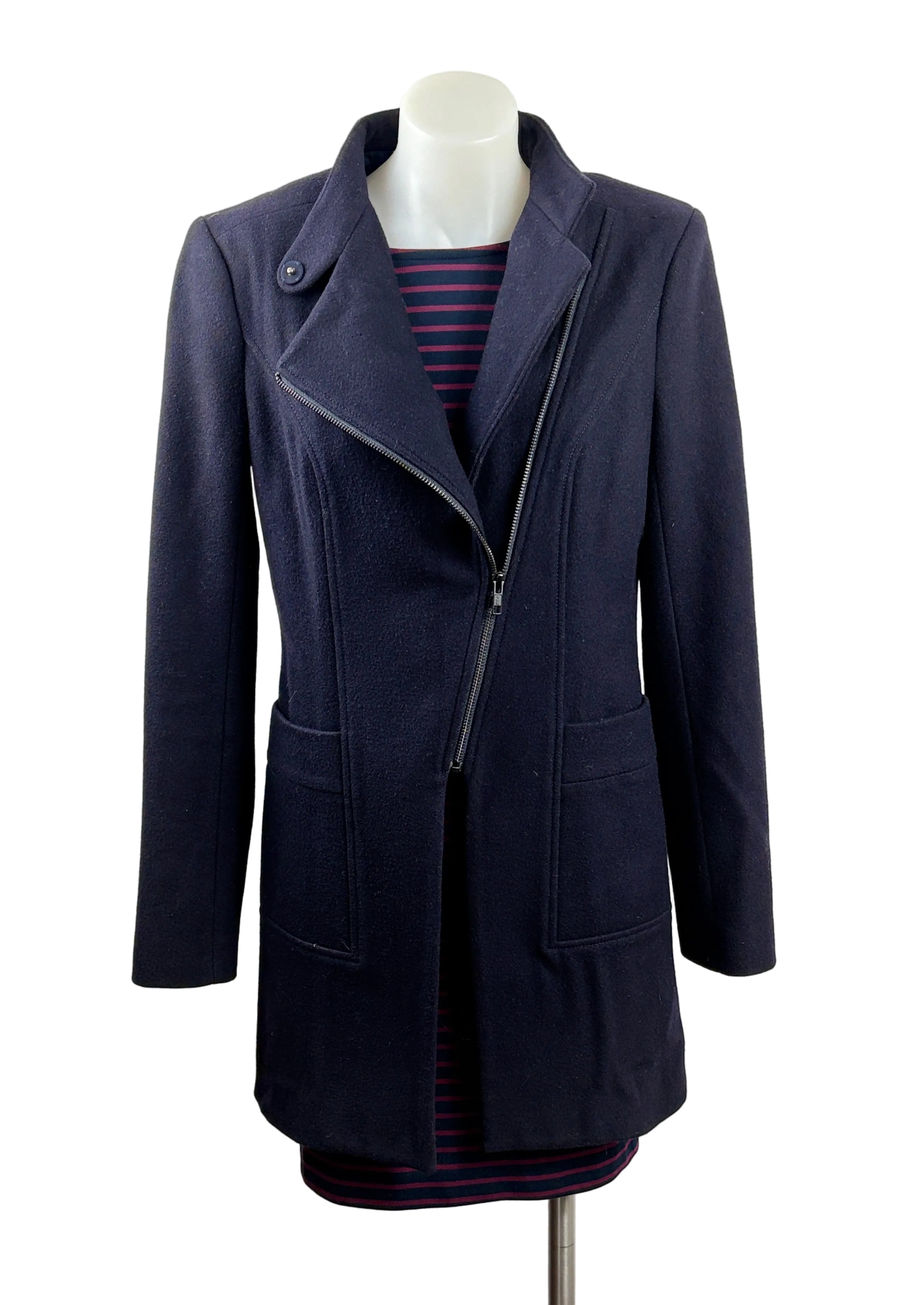 Scanlan Theodore Cashmere Wool Silk Lined Navy Coat