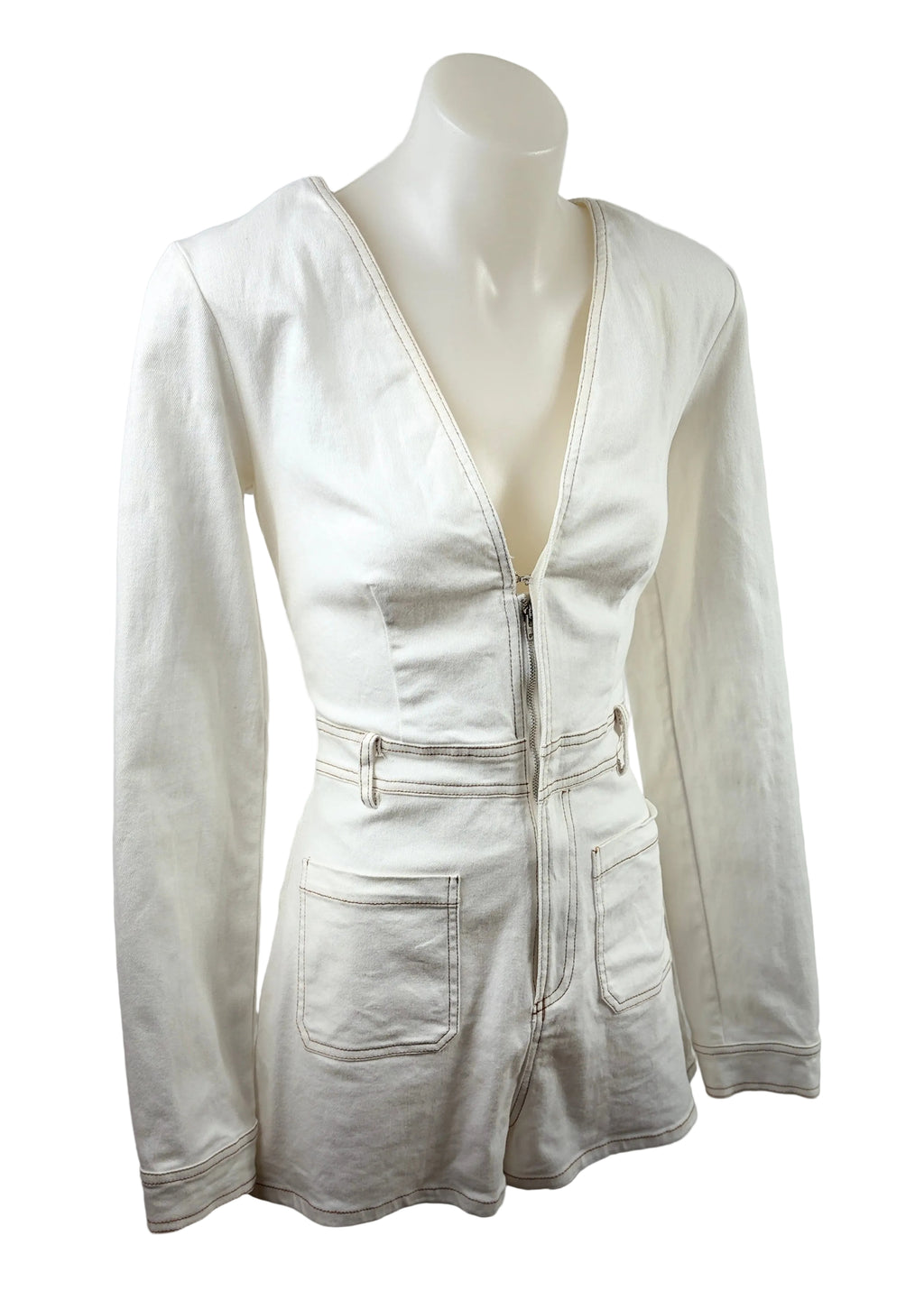 White Denim Long Sleeve Play Suit