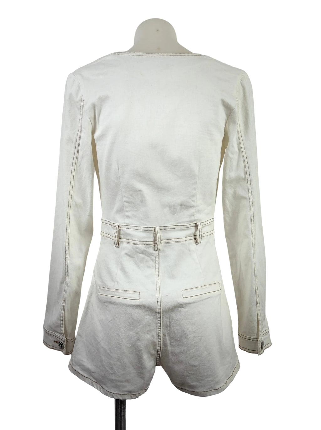 White Denim Long Sleeve Play Suit