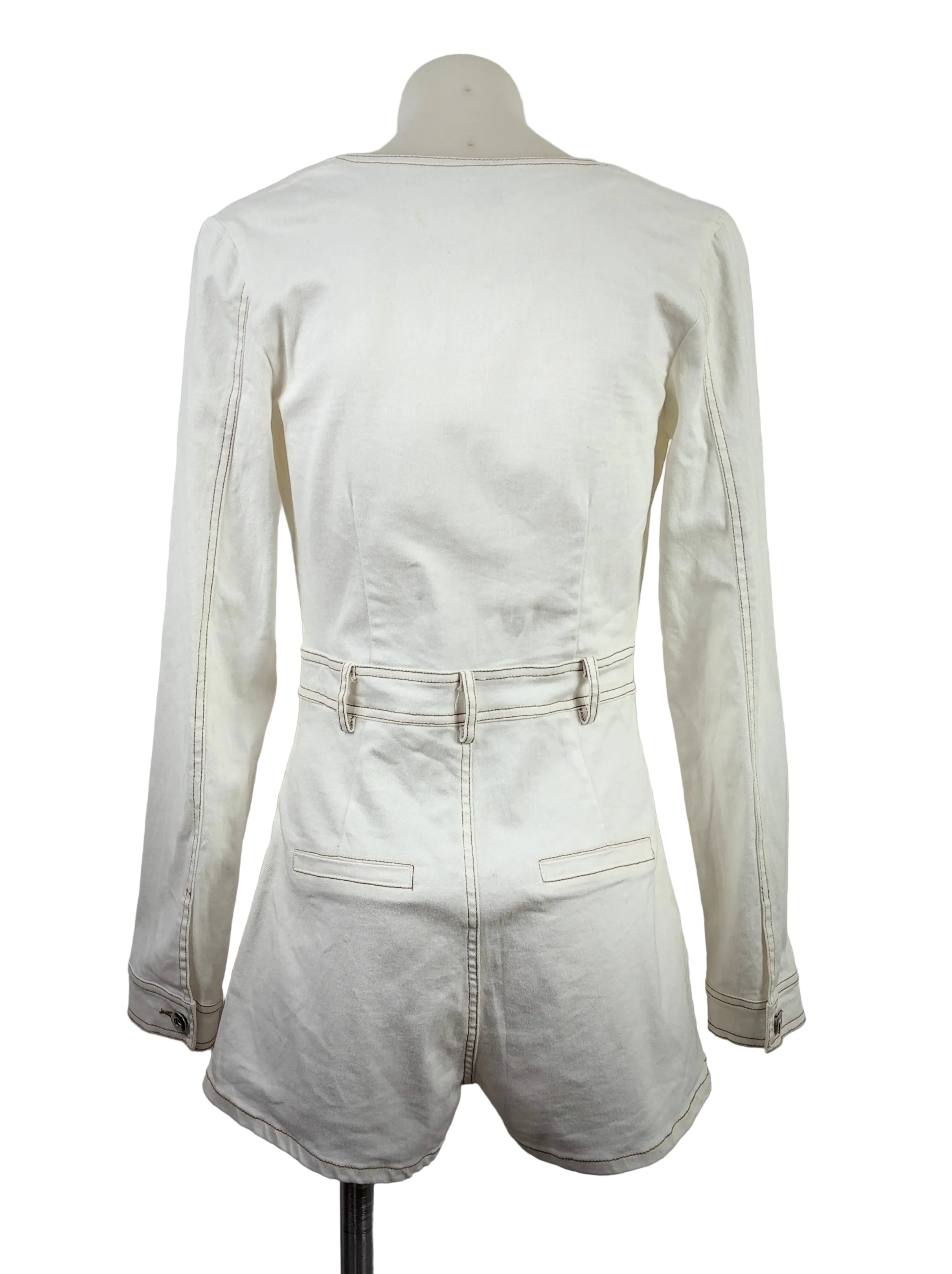 White Denim Long Sleeve Play Suit
