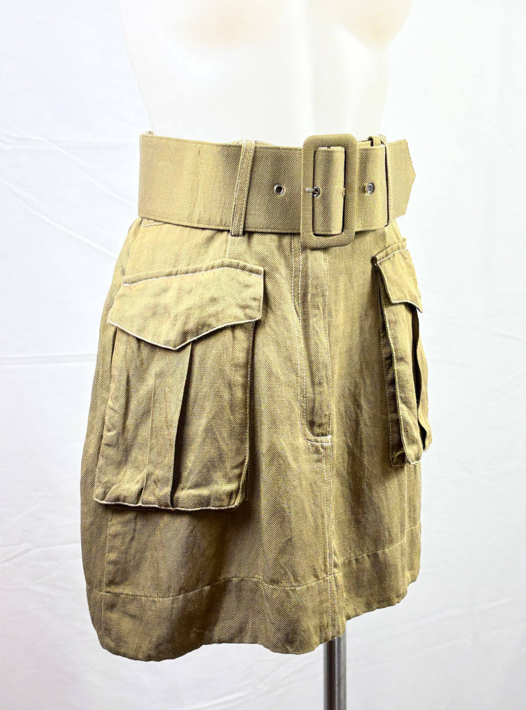 Shona Joy | Ellington Cargo Miniskirt | Olive Linen | Size 6