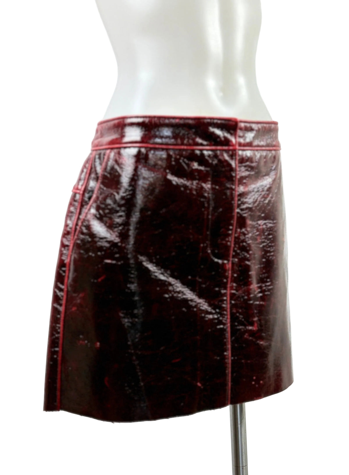 Tibi | Patent Coated Wool Blend Miniskirt | Oxblood | Size 6