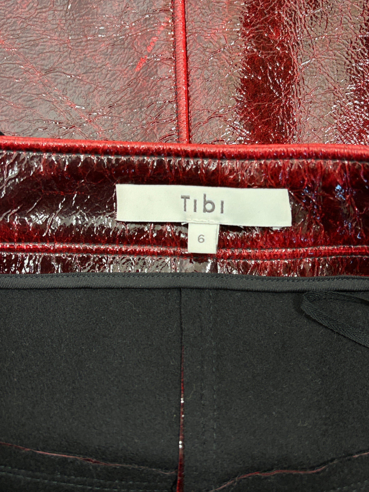 Tibi | Patent Coated Wool Blend Miniskirt | Oxblood | Size 6